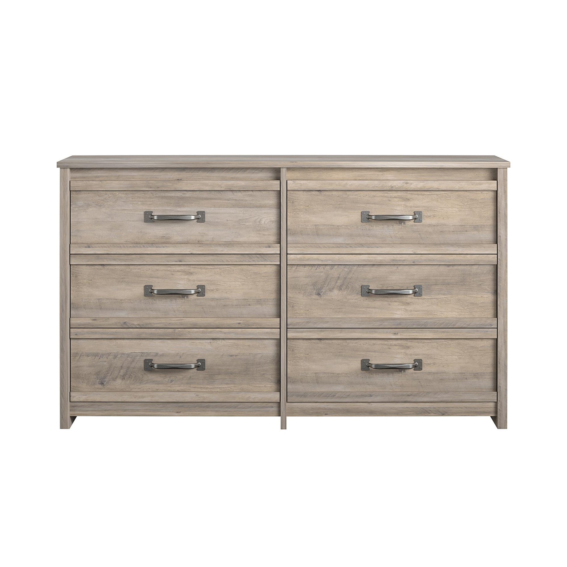 Bassinger 6 Drawer Bedroom Dresser with Pewter Handles - Gray Oak