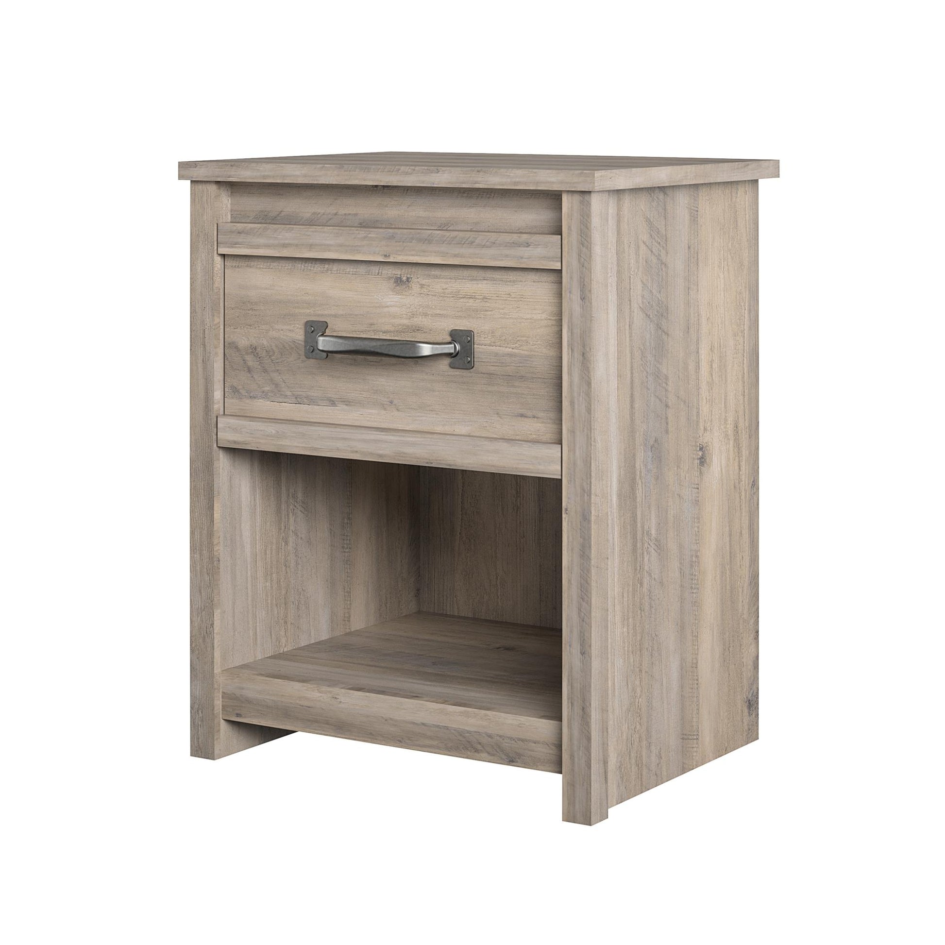 Bassinger 1 Drawer Bedroom Nightstand with Pewter Handles - Gray Oak