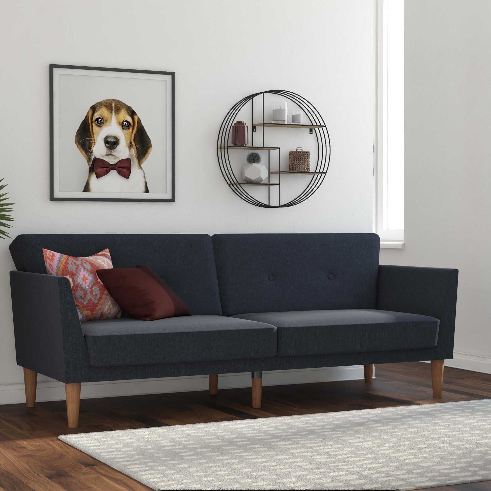 Regal Linen Upholstered Futon - Blue Linen