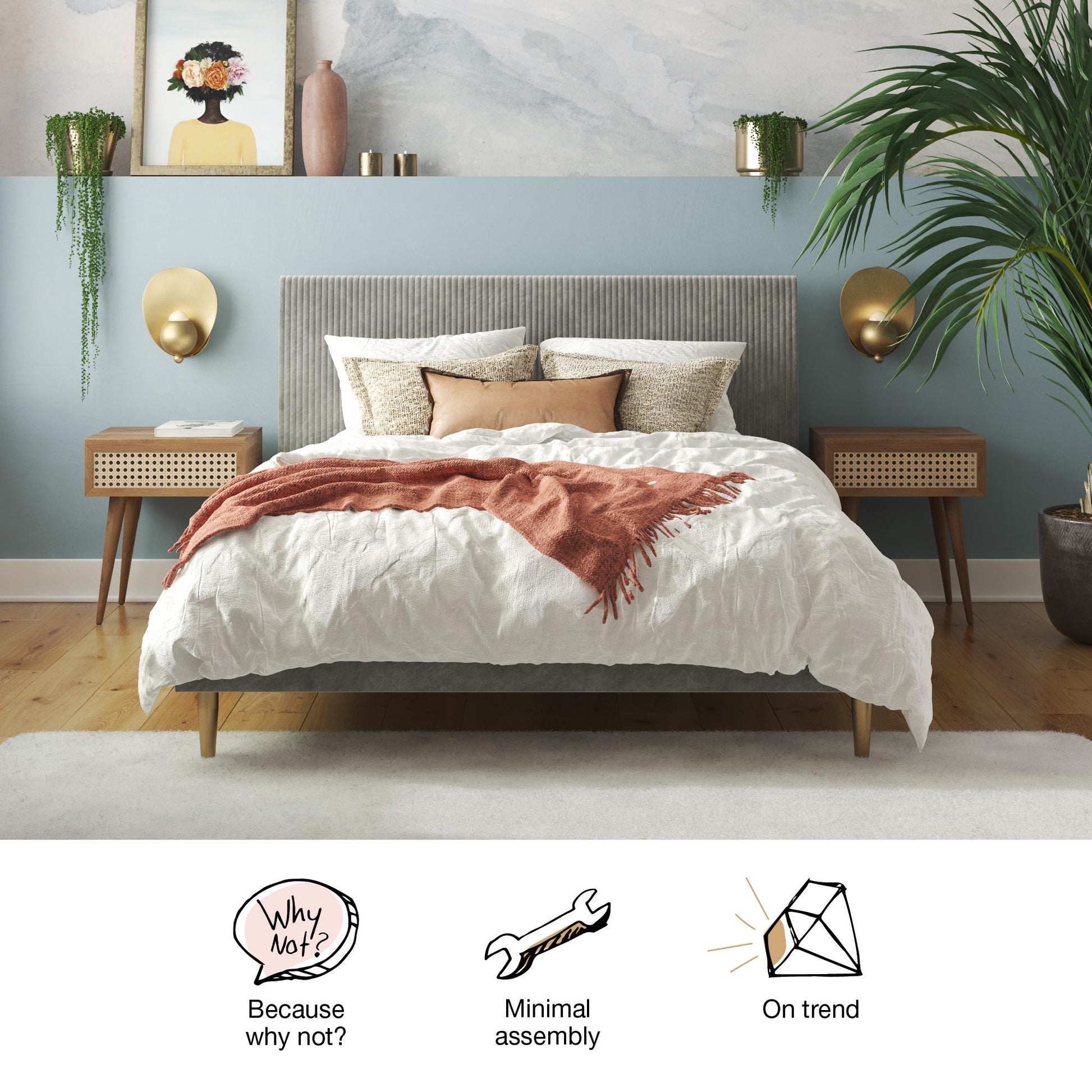 Daphne Upholstered Bed - Light Gray - Full