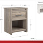 Bassinger 1 Drawer Bedroom Nightstand with Pewter Handles - Gray Oak
