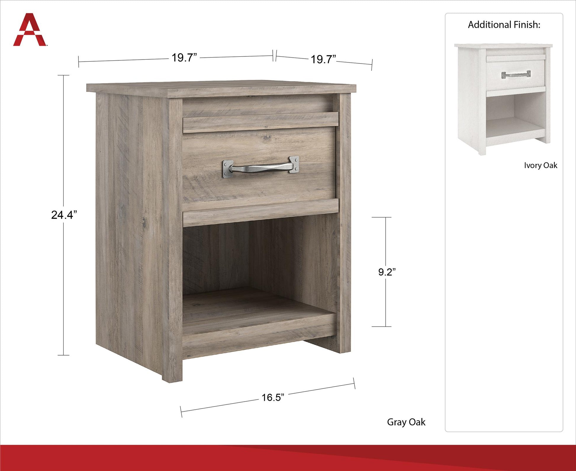 Bassinger 1 Drawer Bedroom Nightstand with Pewter Handles - Gray Oak