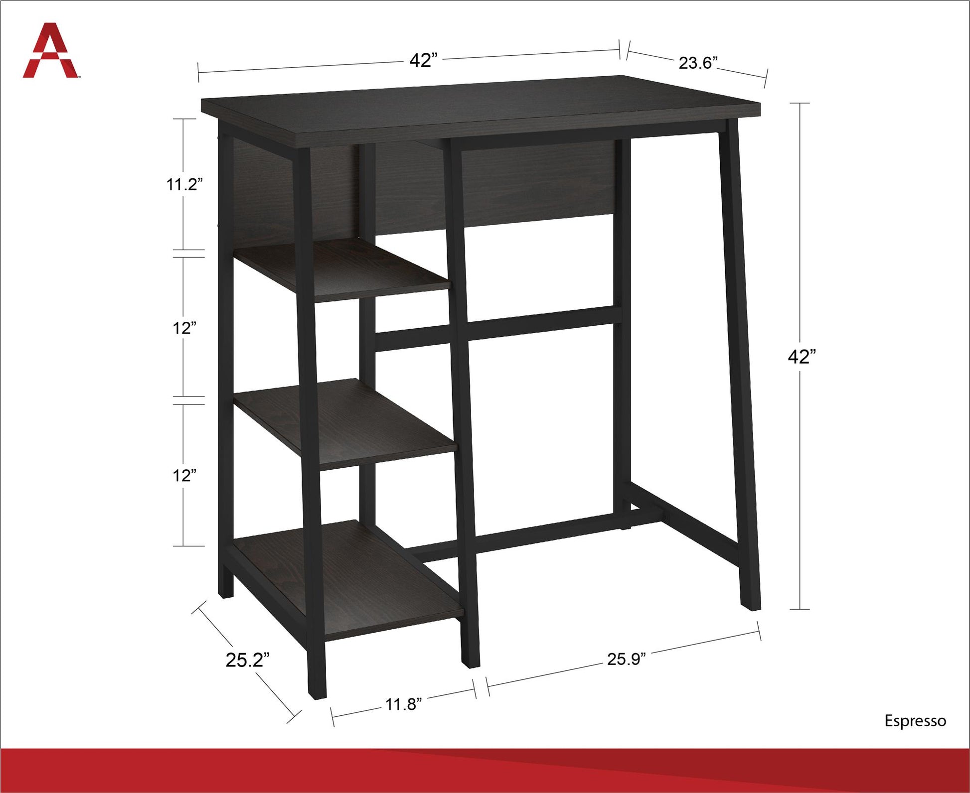 Coleton Standing Computer Desk with Side Shelves - Espresso