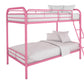 Twin over Twin Metal Bunk Bed with Slanted Front Ladder and Guardrails - Pink - Twin-Over-Twin