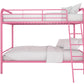 Twin over Twin Metal Bunk Bed with Slanted Front Ladder and Guardrails - Pink - Twin-Over-Twin