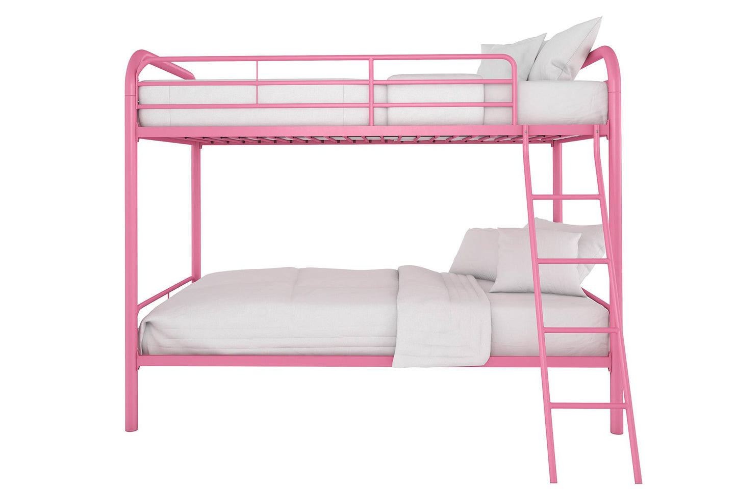 Twin over Twin Metal Bunk Bed with Slanted Front Ladder and Guardrails - Pink - Twin-Over-Twin