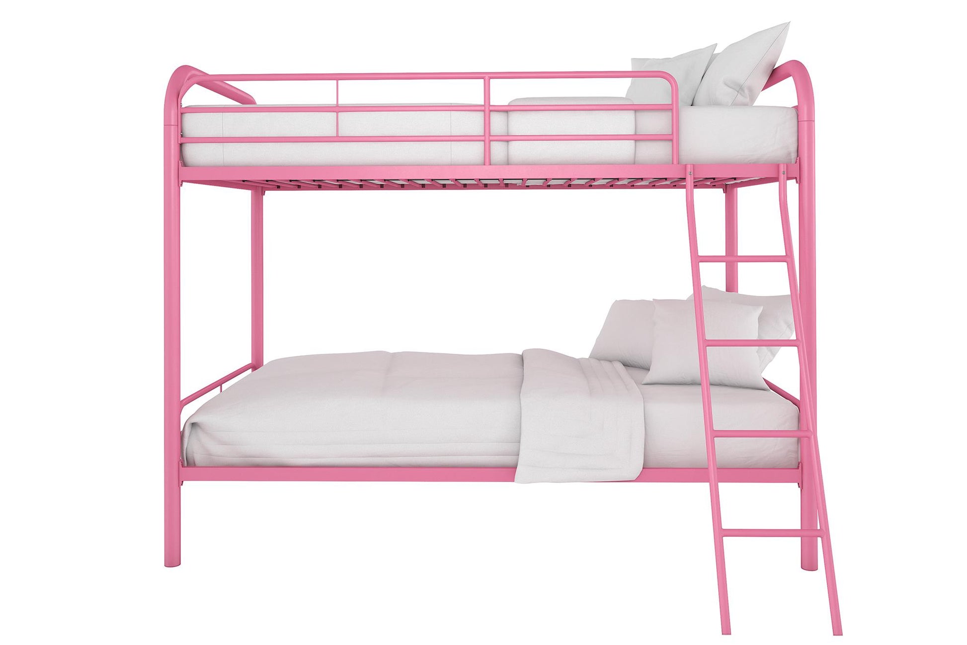 Twin over Twin Metal Bunk Bed with Slanted Front Ladder and Guardrails - Pink - Twin-Over-Twin