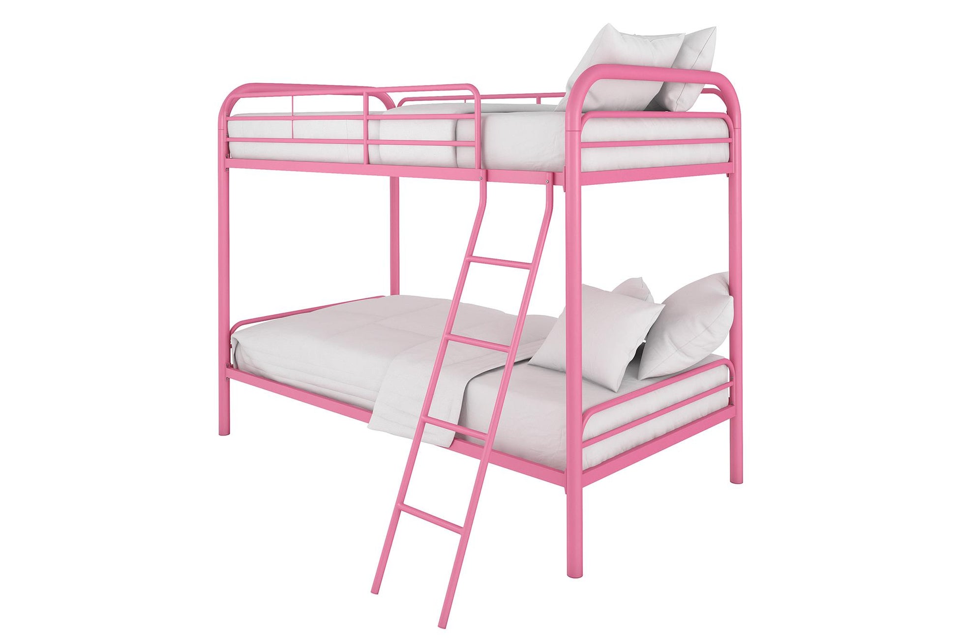 Twin over Twin Metal Bunk Bed with Slanted Front Ladder and Guardrails - Pink - Twin-Over-Twin