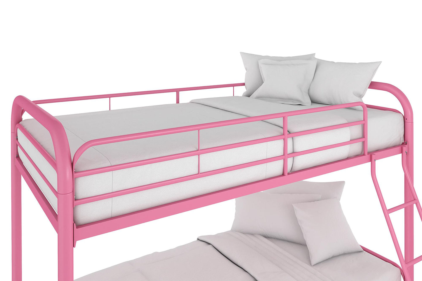 Twin over Twin Metal Bunk Bed with Slanted Front Ladder and Guardrails - Pink - Twin-Over-Twin