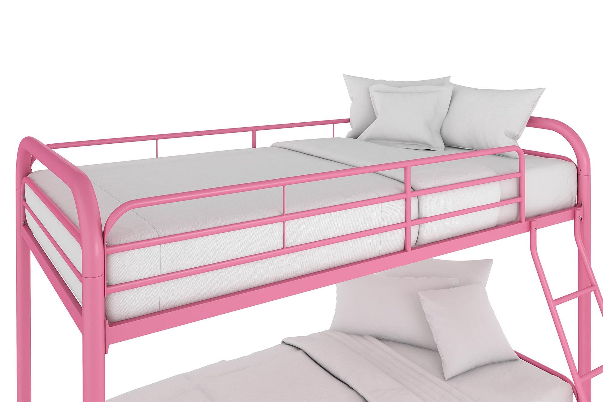 Twin over Twin Metal Bunk Bed with Slanted Front Ladder and Guardrails - Pink - Twin-Over-Twin