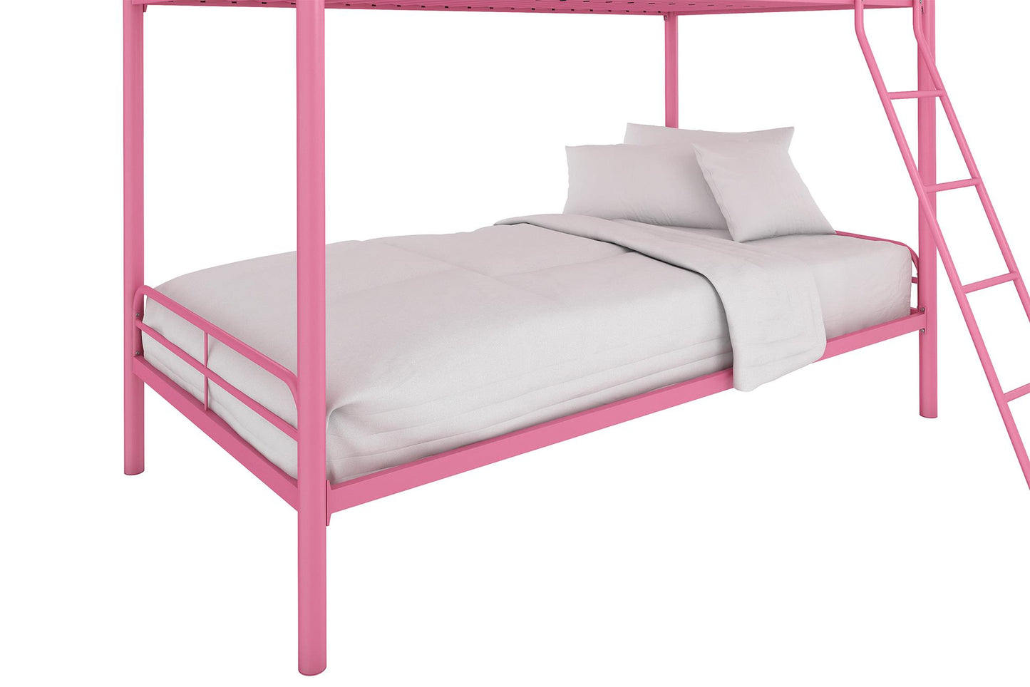 Twin over Twin Metal Bunk Bed with Slanted Front Ladder and Guardrails - Pink - Twin-Over-Twin