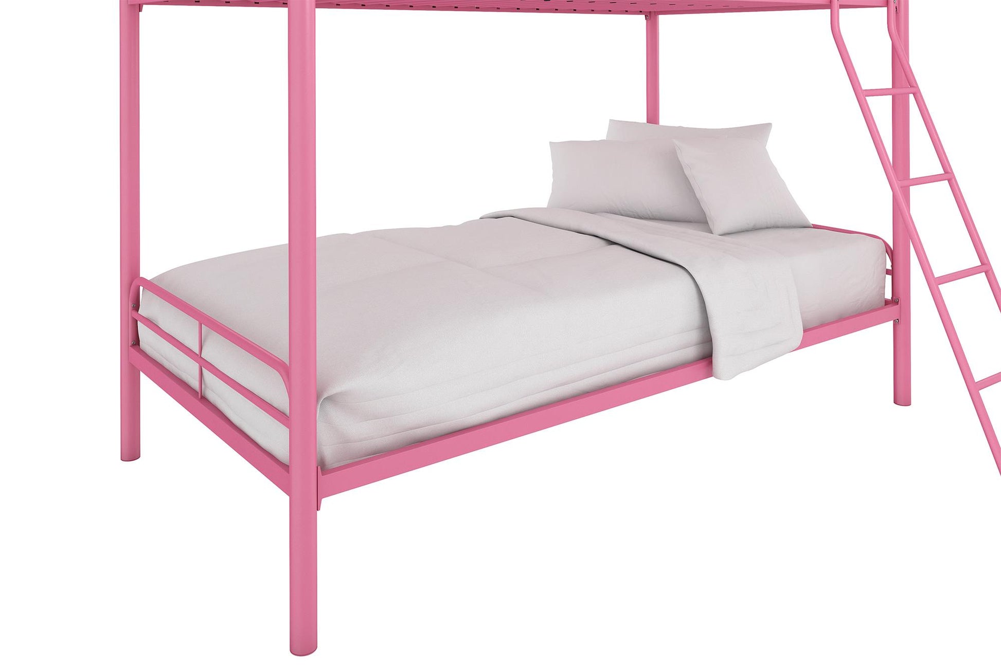 Twin over Twin Metal Bunk Bed with Slanted Front Ladder and Guardrails - Pink - Twin-Over-Twin