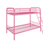 Twin over Twin Metal Bunk Bed with Slanted Front Ladder and Guardrails - Pink - Twin-Over-Twin