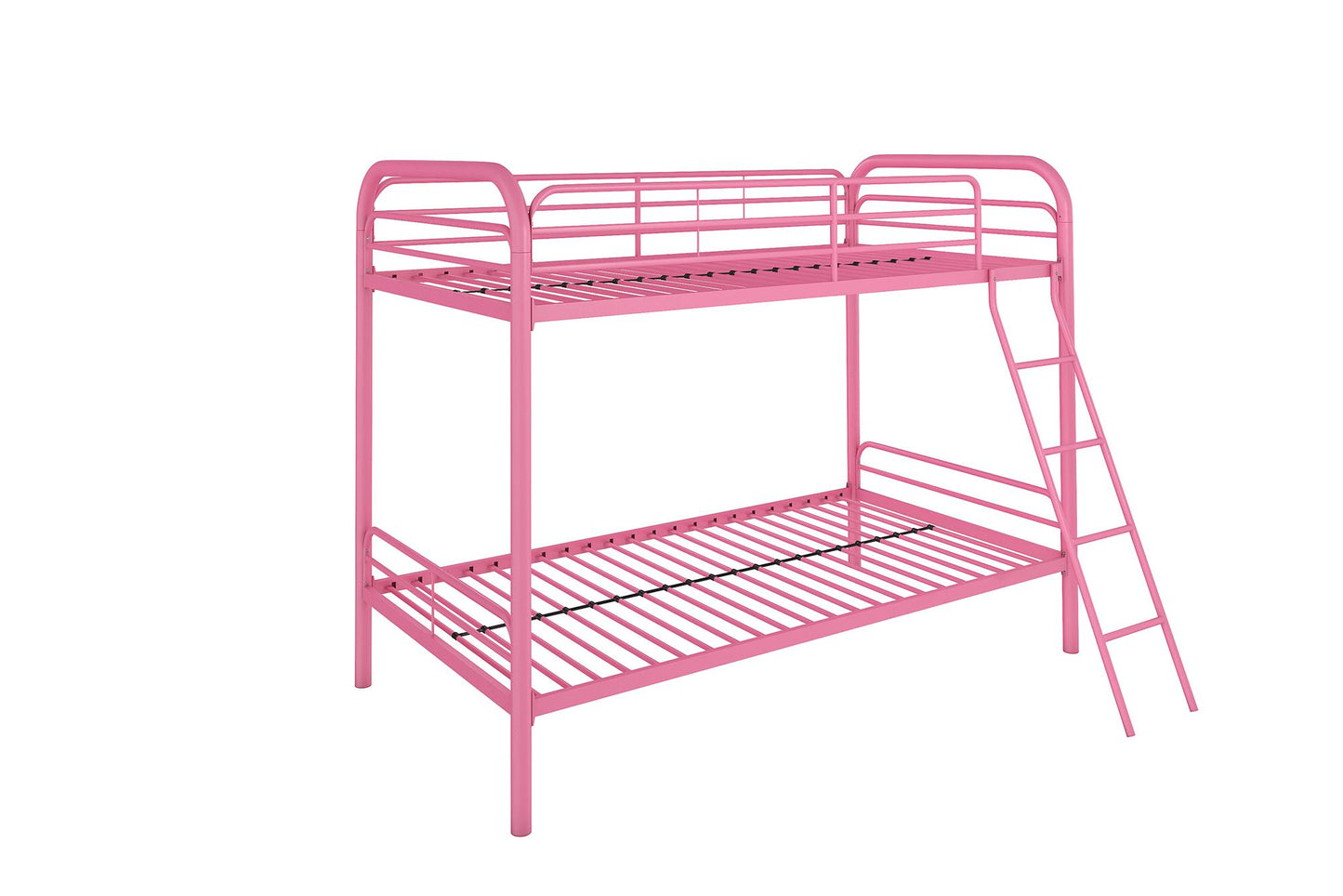Twin over Twin Metal Bunk Bed with Slanted Front Ladder and Guardrails - Pink - Twin-Over-Twin