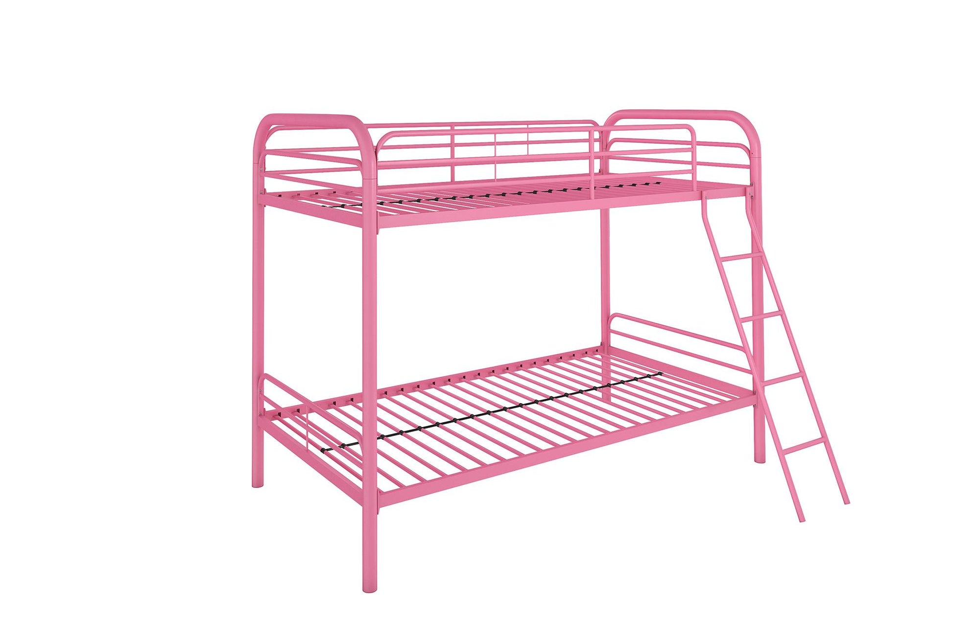 Twin over Twin Metal Bunk Bed with Slanted Front Ladder and Guardrails - Pink - Twin-Over-Twin