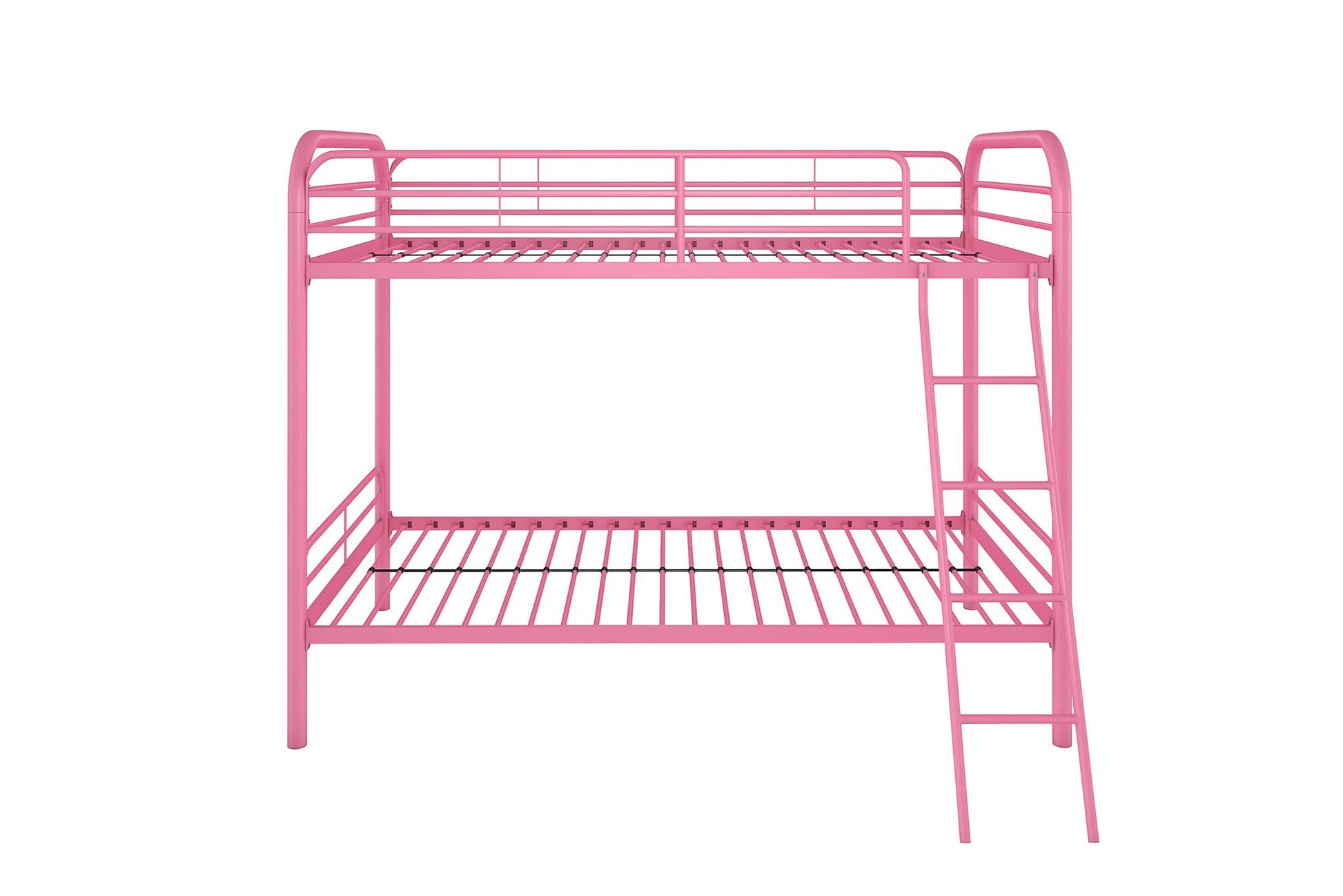 Twin over Twin Metal Bunk Bed with Slanted Front Ladder and Guardrails - Pink - Twin-Over-Twin