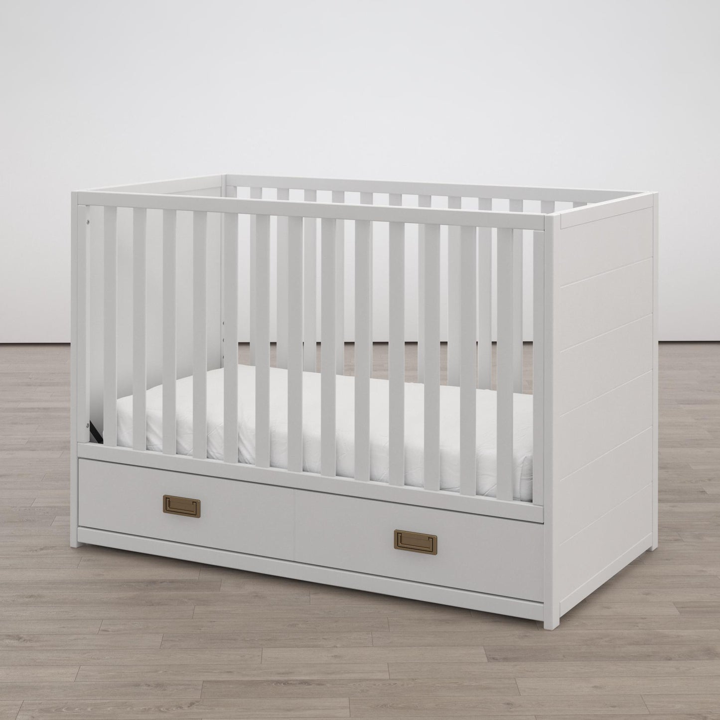 Haven 3 in 1 Convertible Wood Storage Crib - White