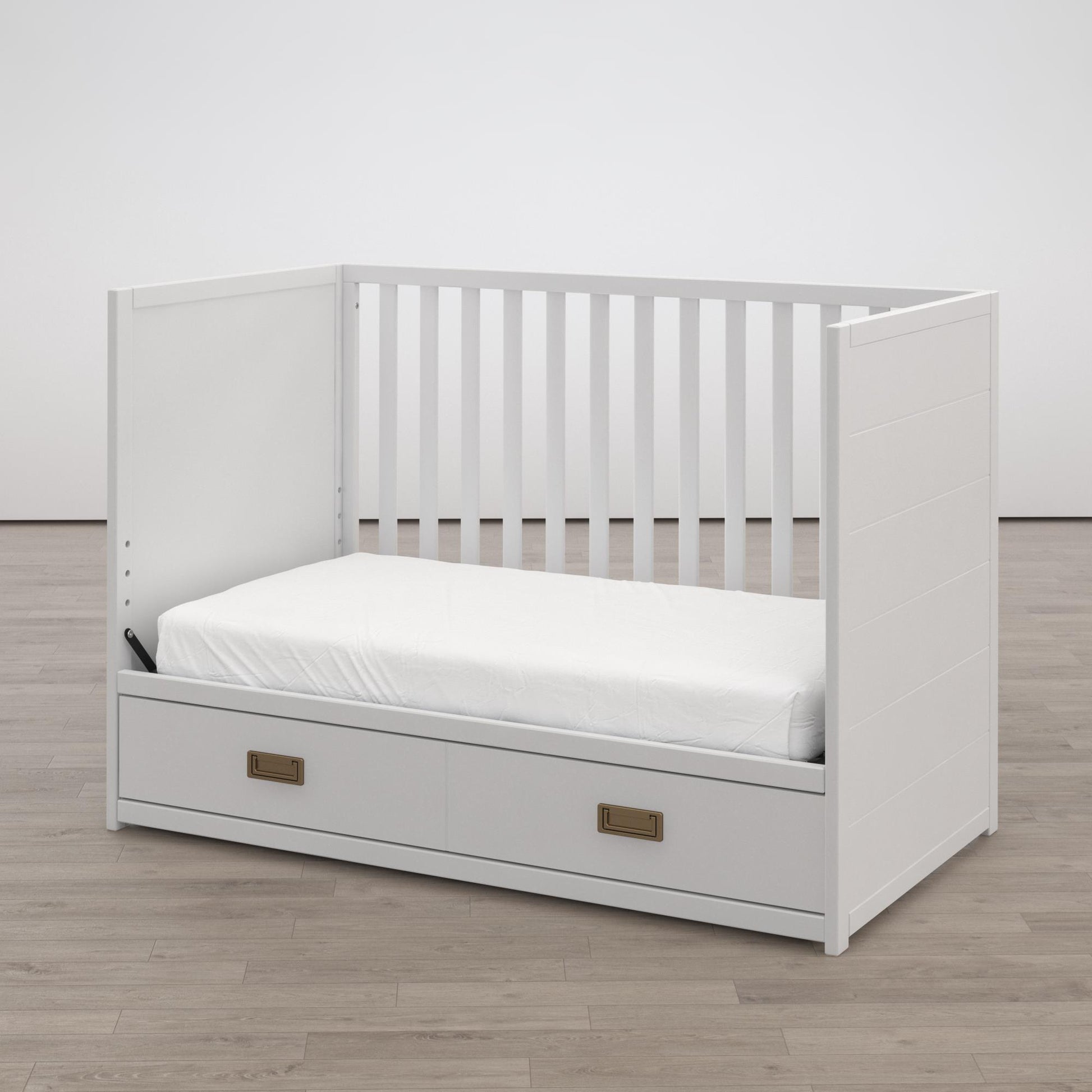 Haven 3 in 1 Convertible Wood Storage Crib - White