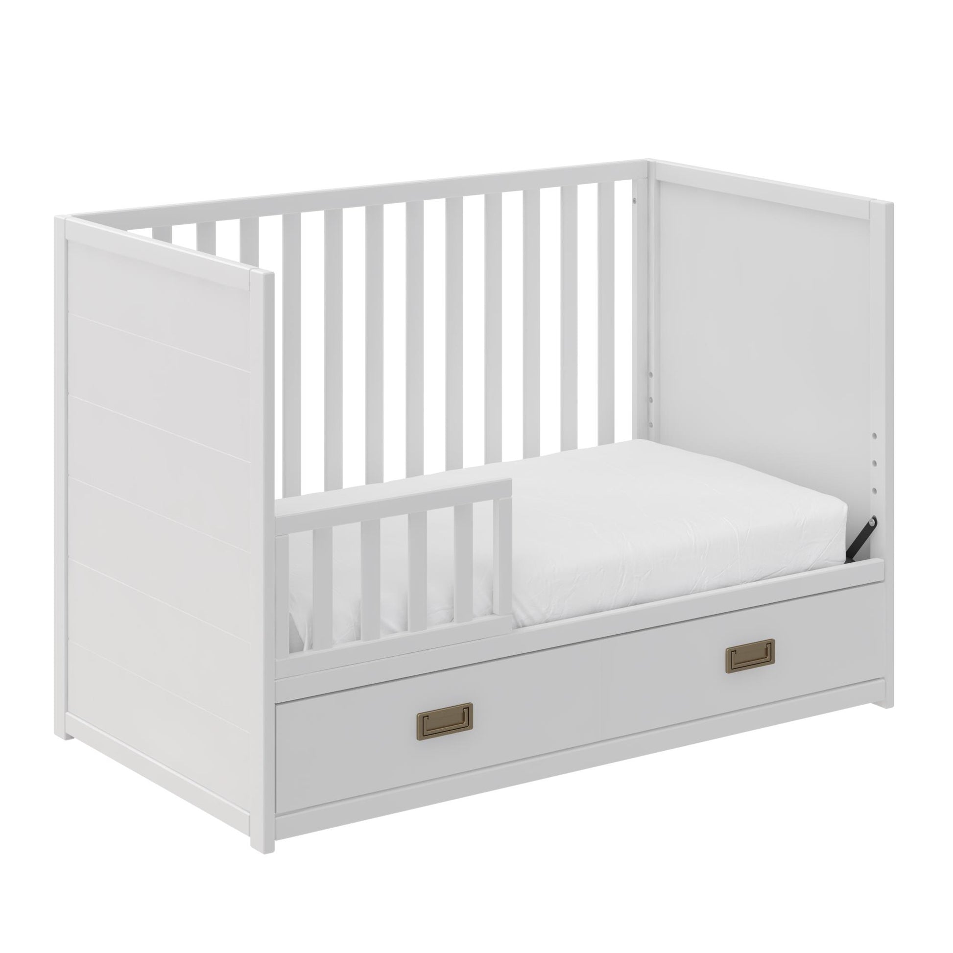 Haven 3 in 1 Convertible Wood Storage Crib - White