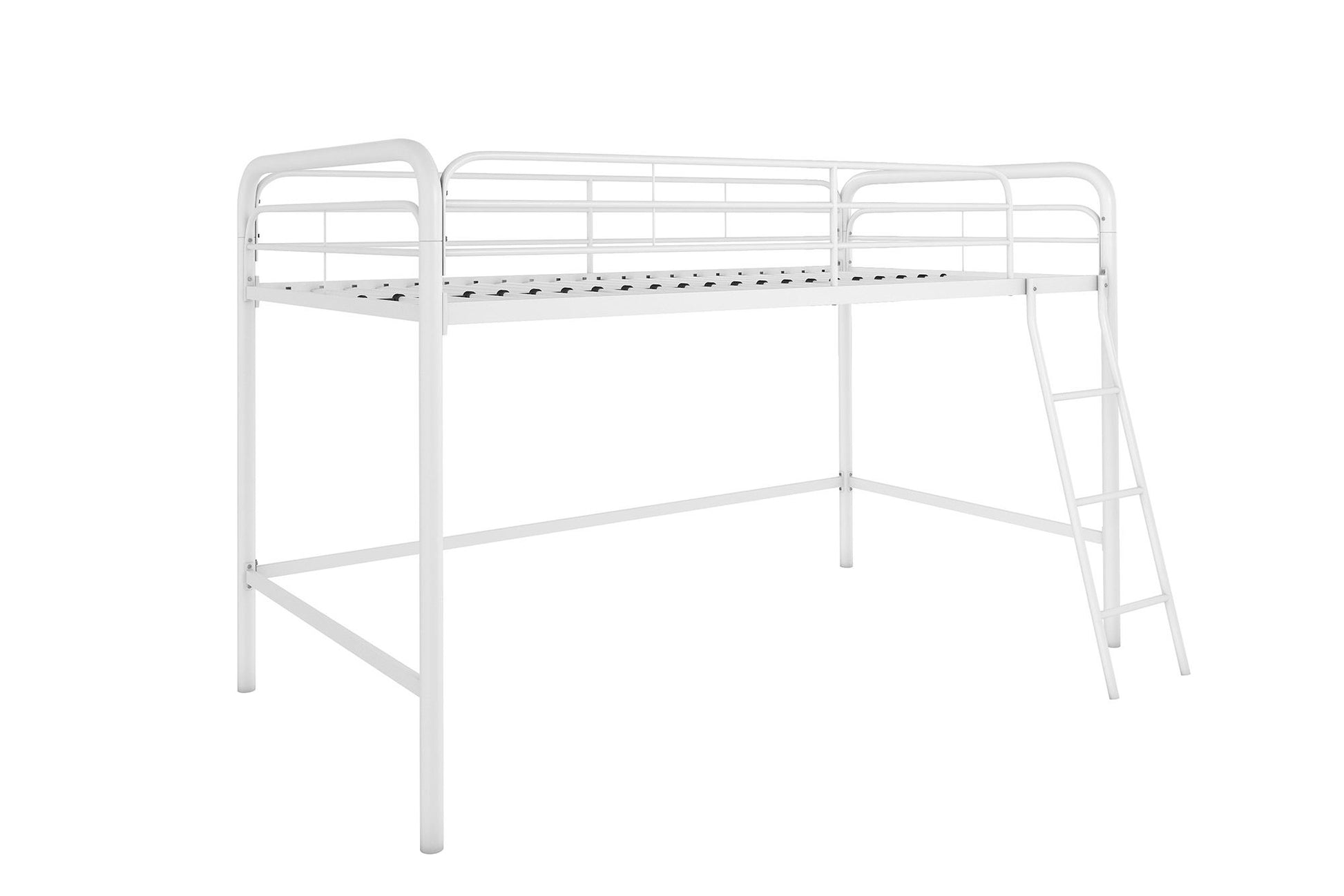 Jett Junior Loft Bed with Metal Frame and Built-In Ladder - White - Twin