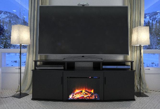 Carson Electric Fireplace TV Console for TVs up to 70 Inch - Black