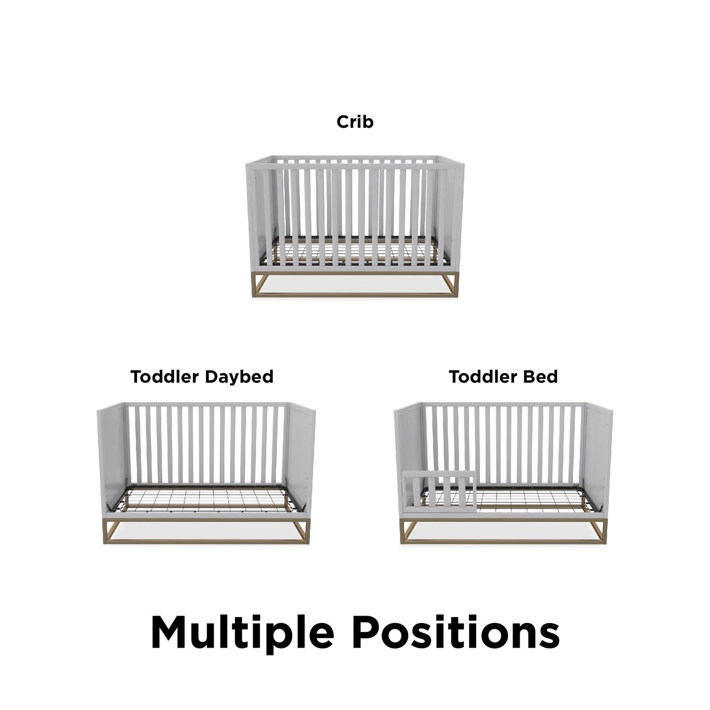 Haven 3 in 1 Metal Base Crib - Dove Gray