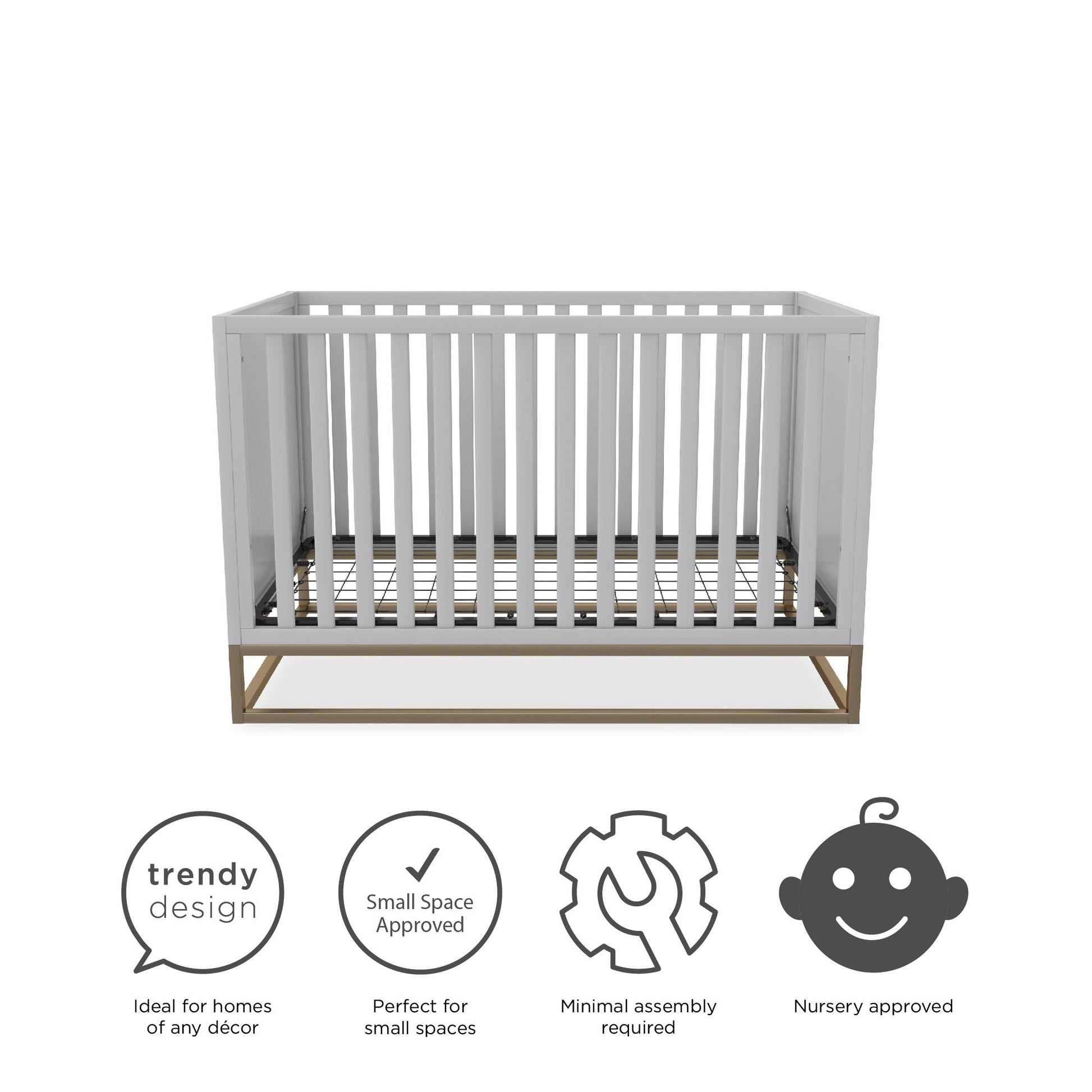 Haven 3 in 1 Metal Base Crib - Dove Gray