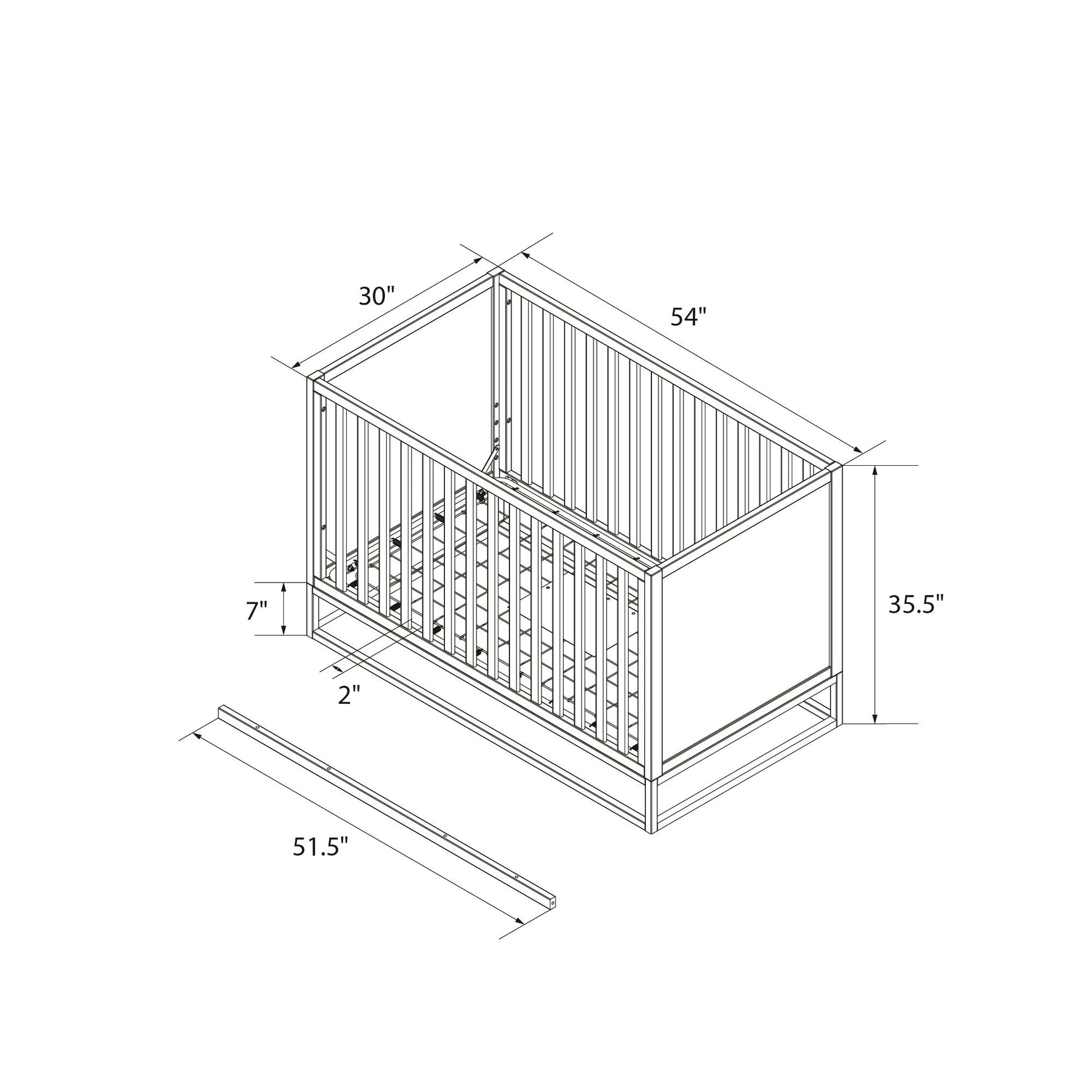 Haven 3 in 1 Metal Base Crib - Dove Gray