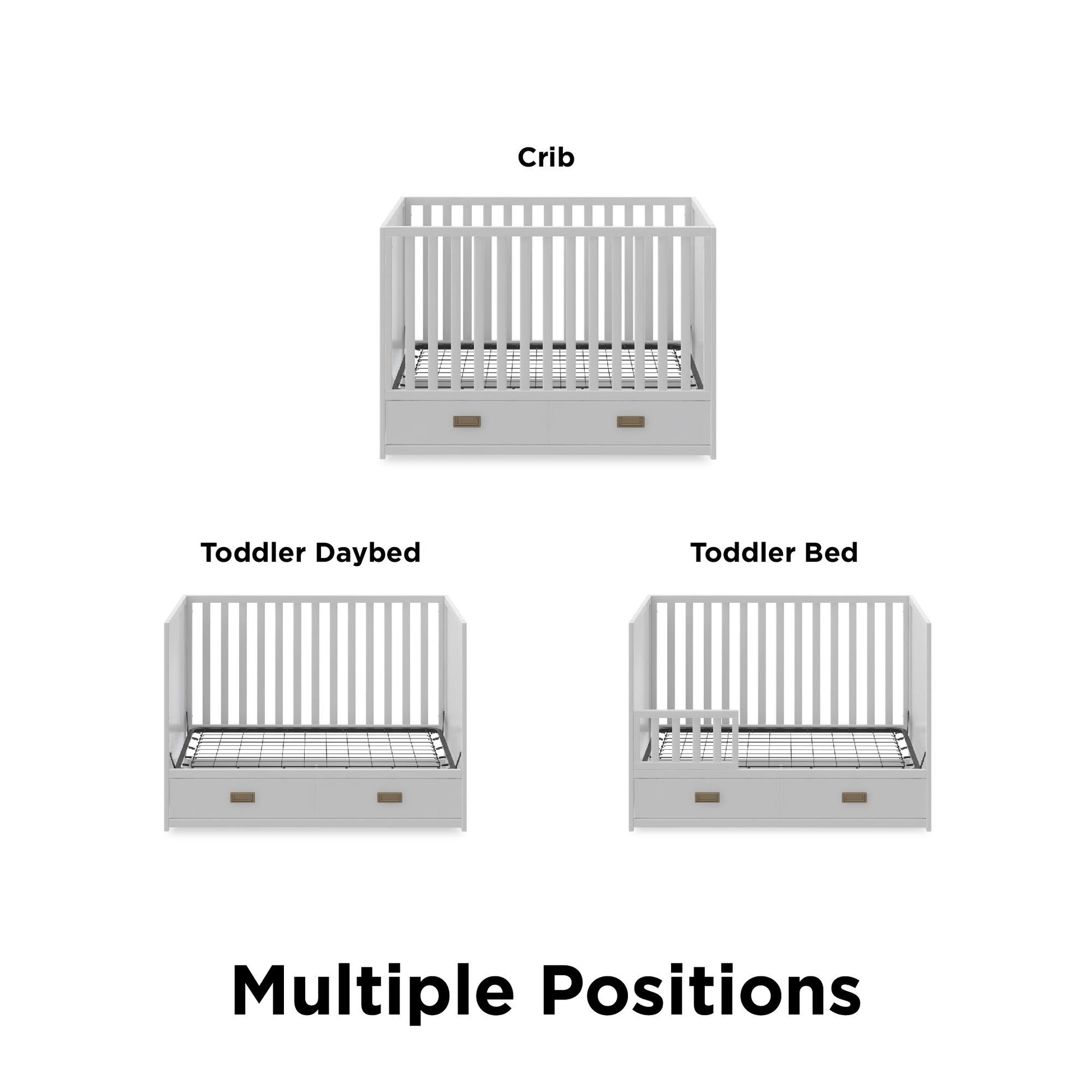 Haven 3 in 1 Convertible Wood Storage Crib - White