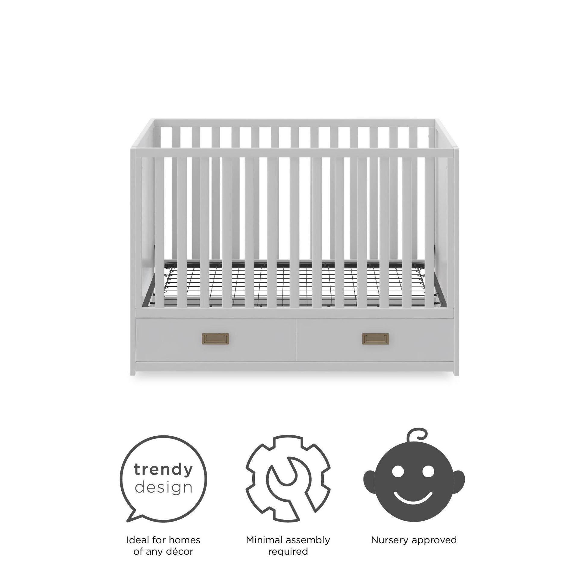 Haven 3 in 1 Convertible Wood Storage Crib - White