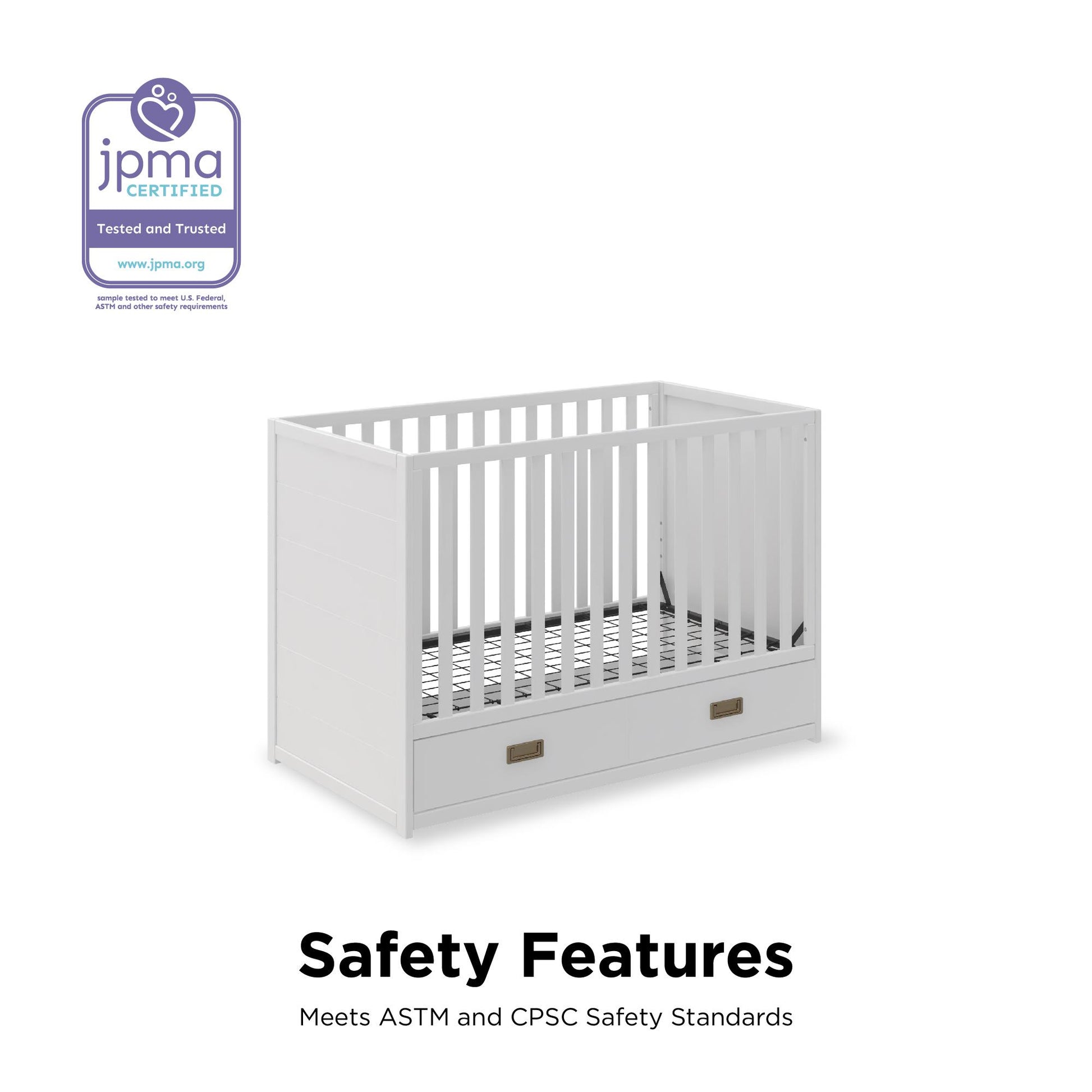 Haven 3 in 1 Convertible Wood Storage Crib - White