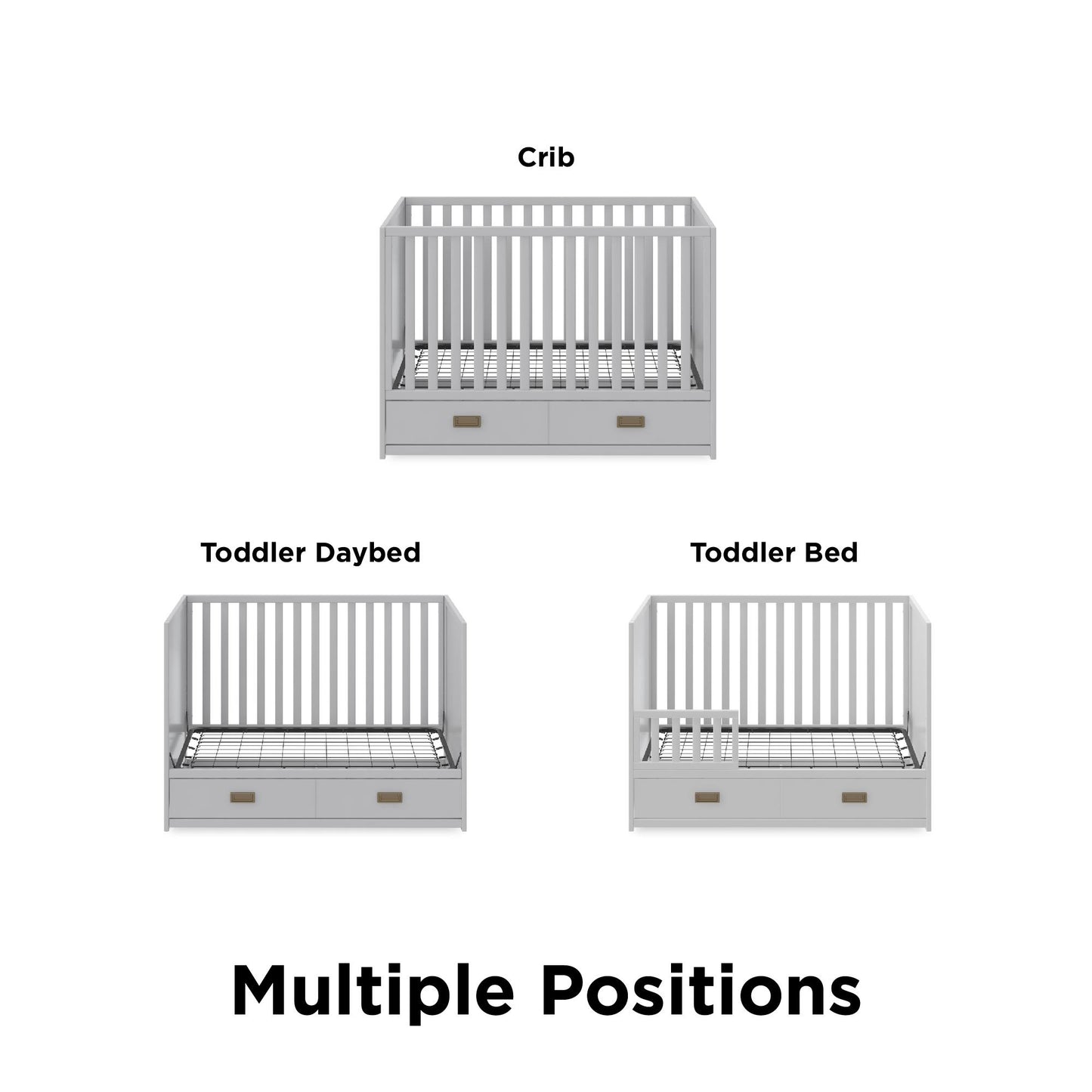 Haven 3 in 1 Convertible Wood Storage Crib - Dove Gray