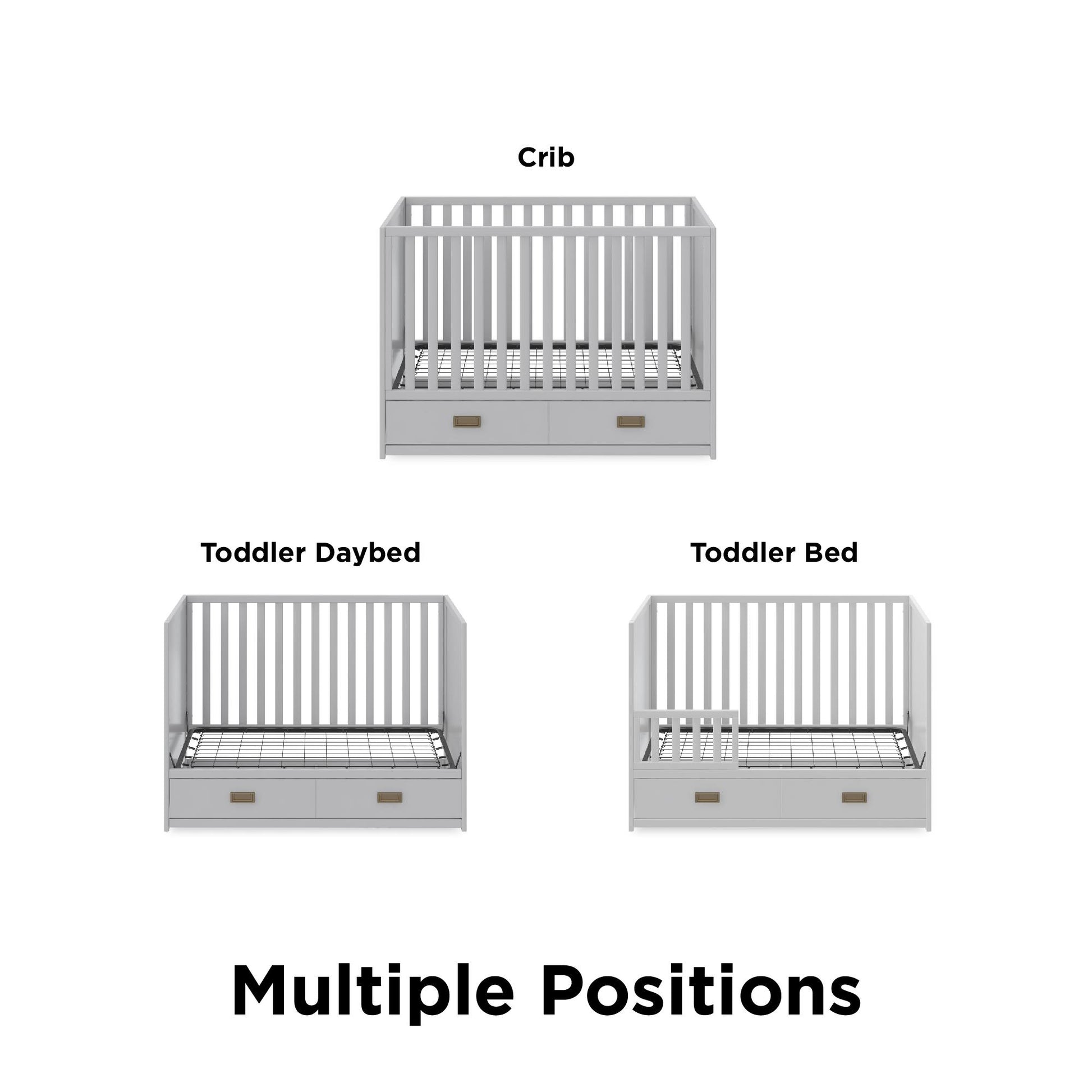 Haven 3 in 1 Convertible Wood Storage Crib - Dove Gray