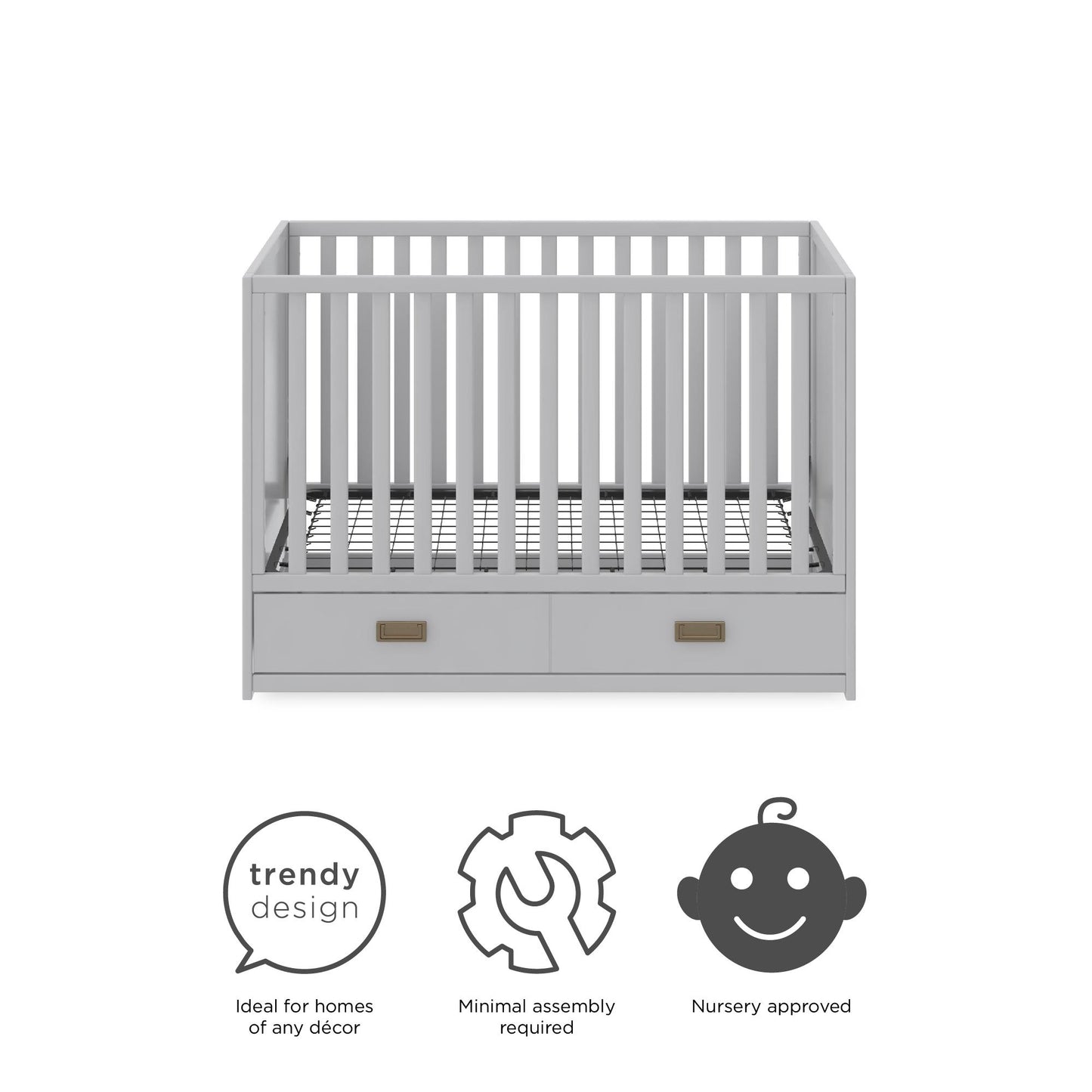Haven 3 in 1 Convertible Wood Storage Crib - Dove Gray