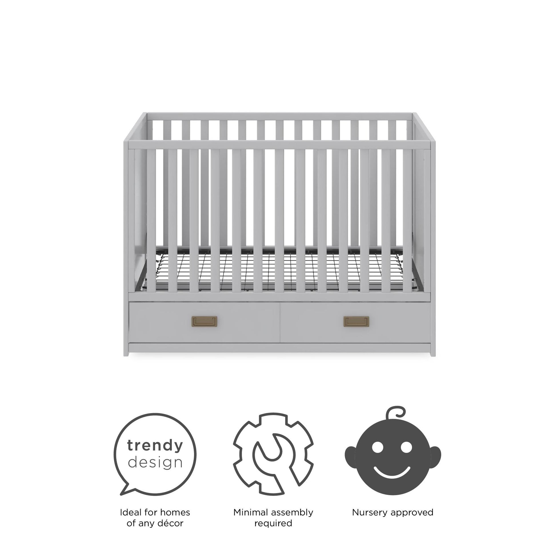 Haven 3 in 1 Convertible Wood Storage Crib - Dove Gray