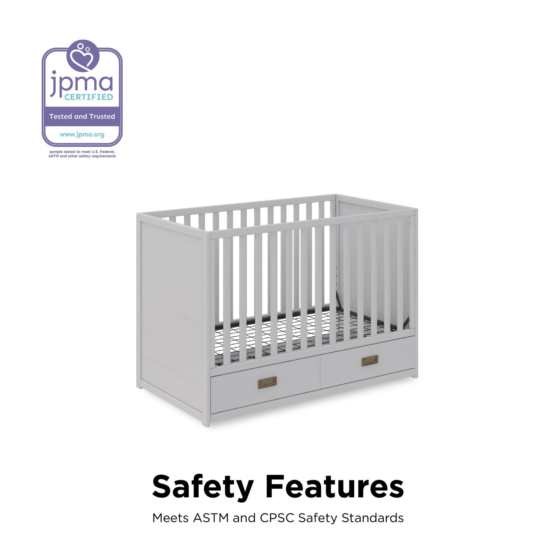 Haven 3 in 1 Convertible Wood Storage Crib - Dove Gray