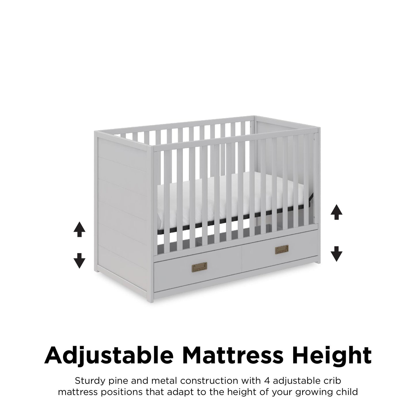 Haven 3 in 1 Convertible Wood Storage Crib - Dove Gray