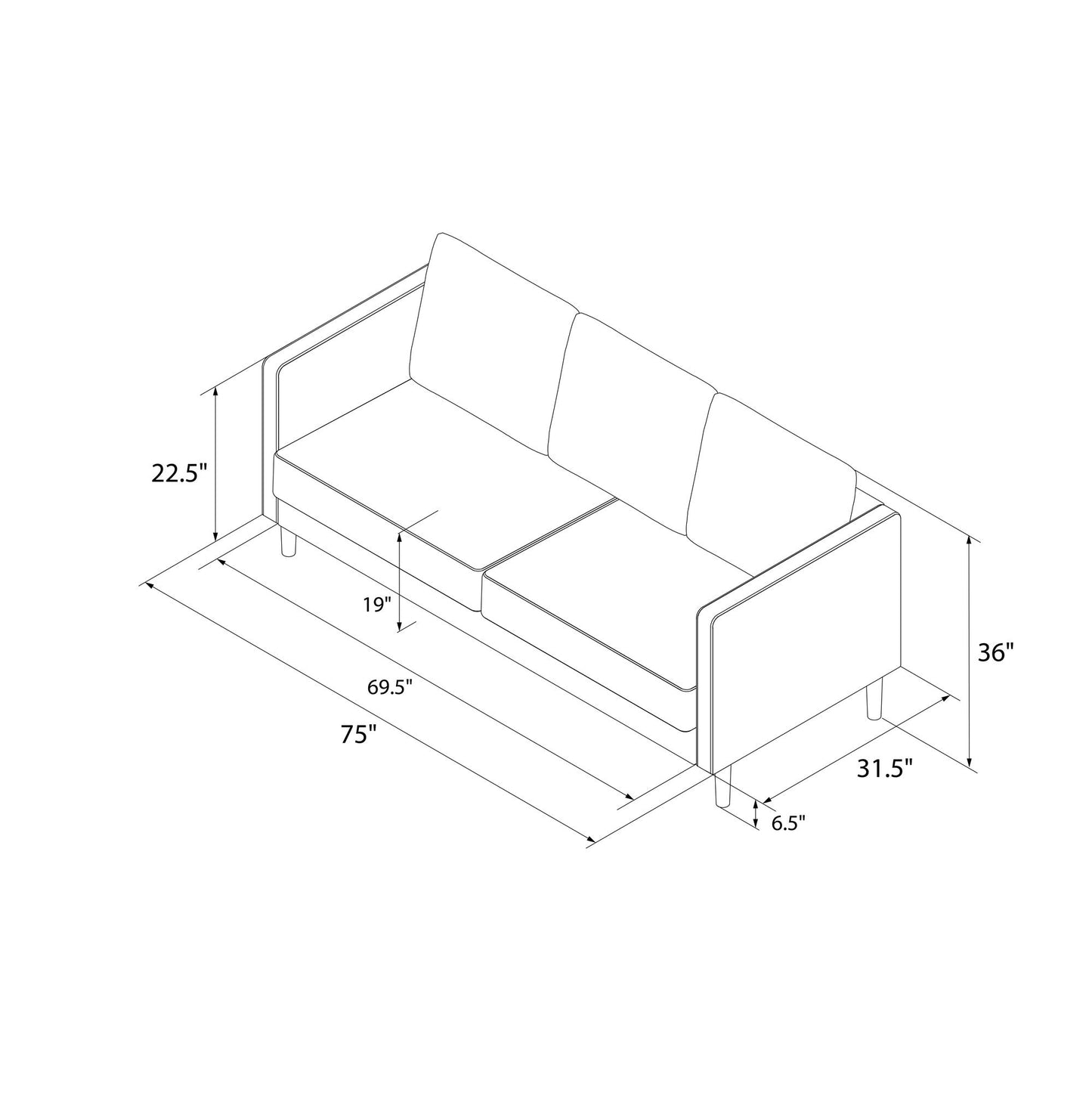 Paige Modern Pillowback Sofa - Light Gray