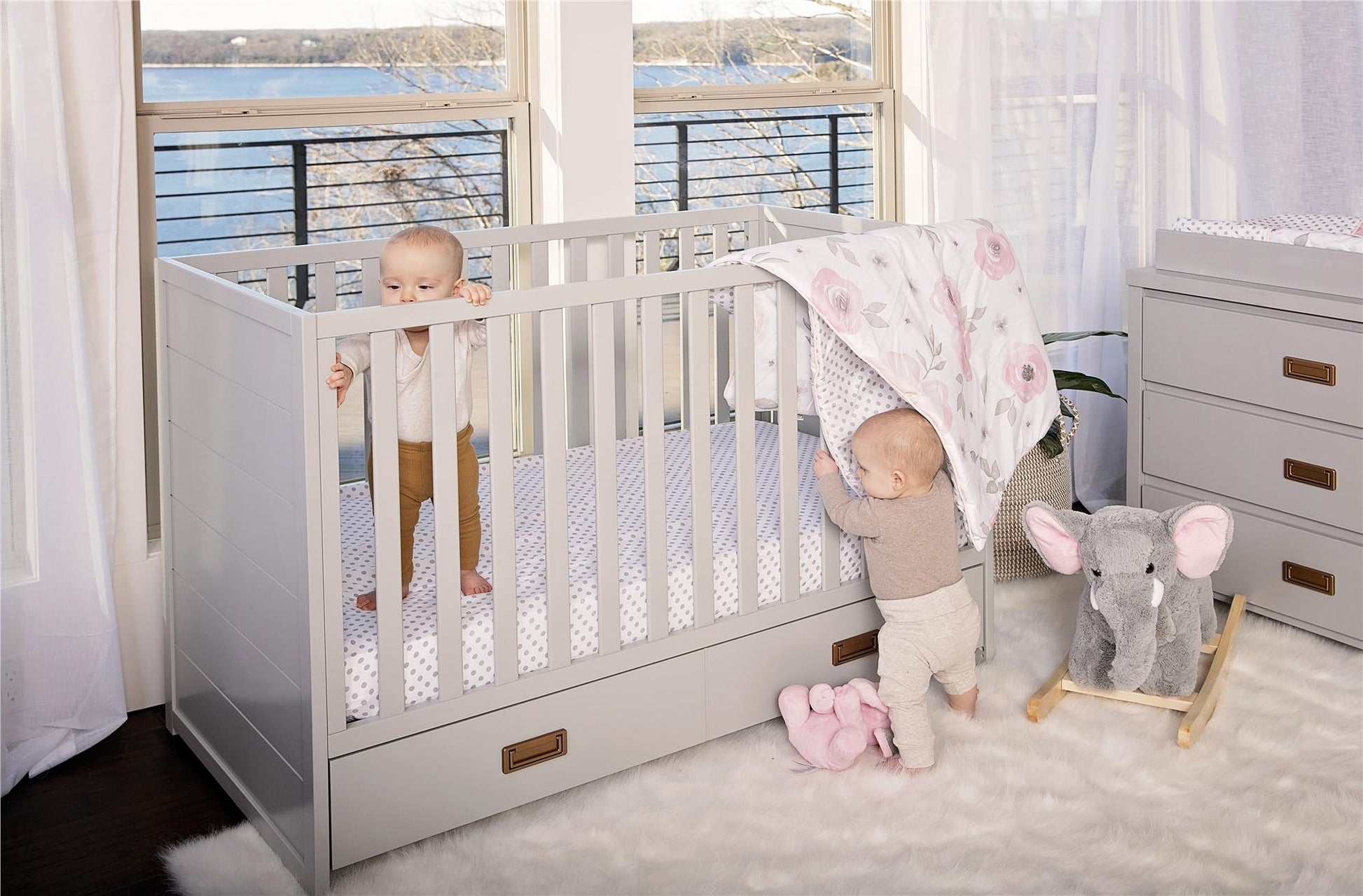 Haven 3 in 1 Convertible Wood Storage Crib - Dove Gray