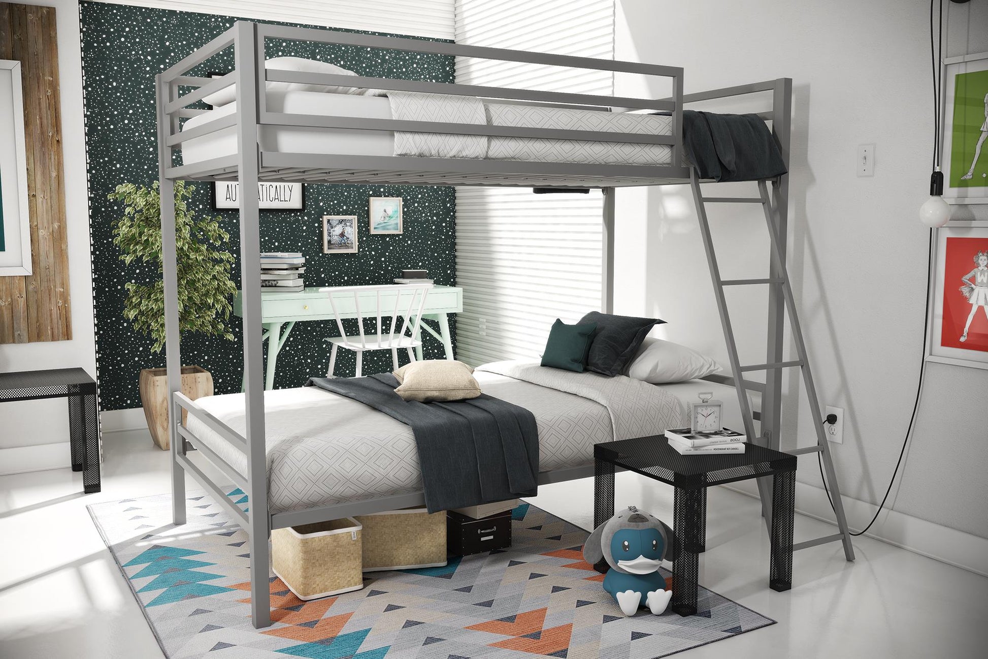 Maxwell Twin-Over-Twin Metal Bunk Bed - Gray - Twin-Over-Twin