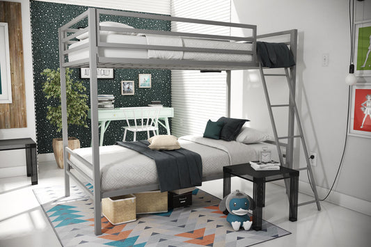 Maxwell Twin-Over-Twin Metal Bunk Bed - Gray - Twin-Over-Twin