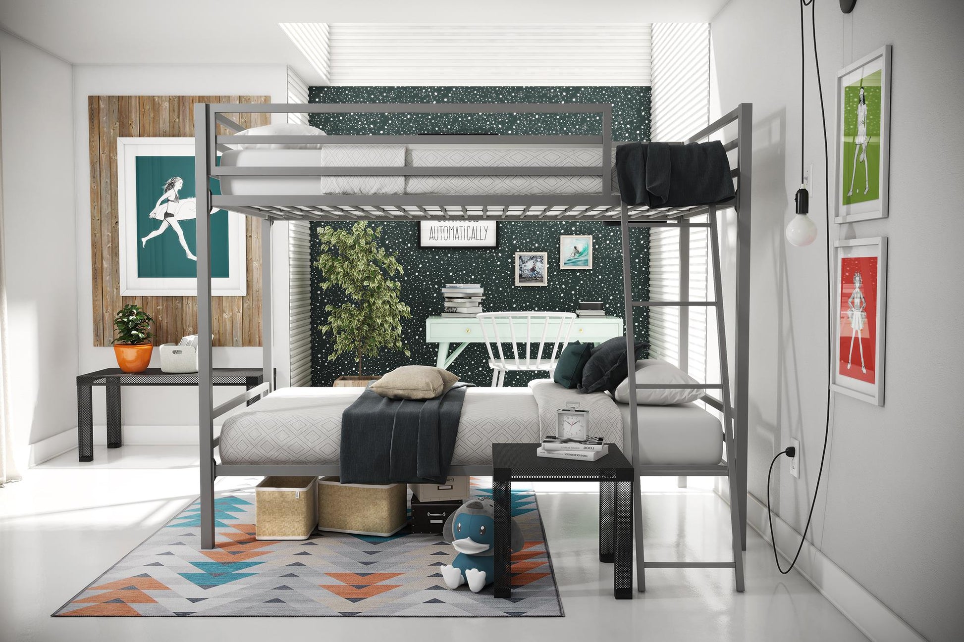Maxwell Twin-Over-Twin Metal Bunk Bed - Gray - Twin-Over-Twin