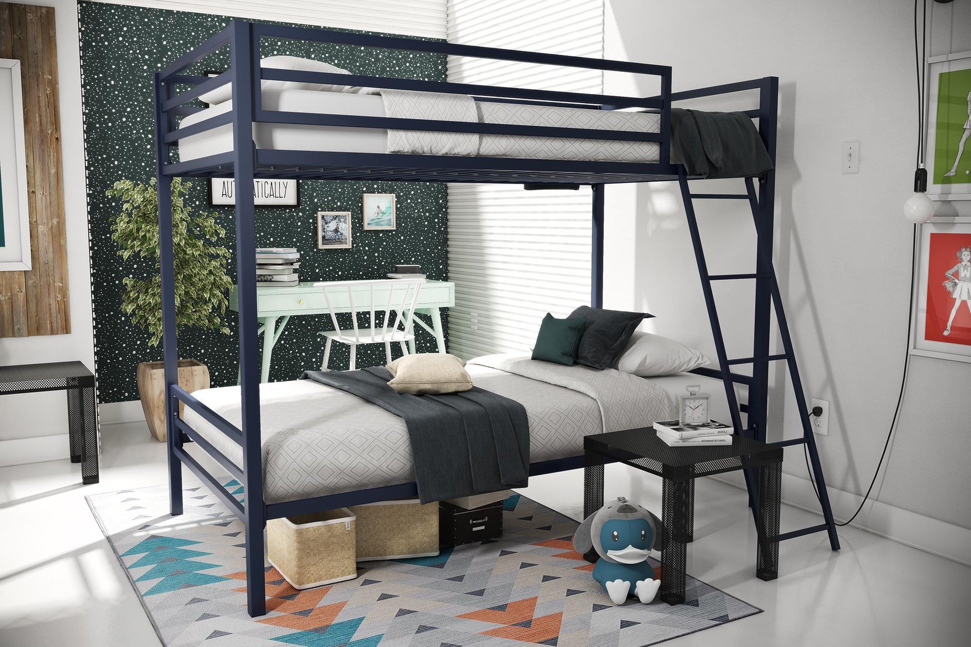 Maxwell Twin-Over-Twin Metal Bunk Bed - Navy - Twin-Over-Twin