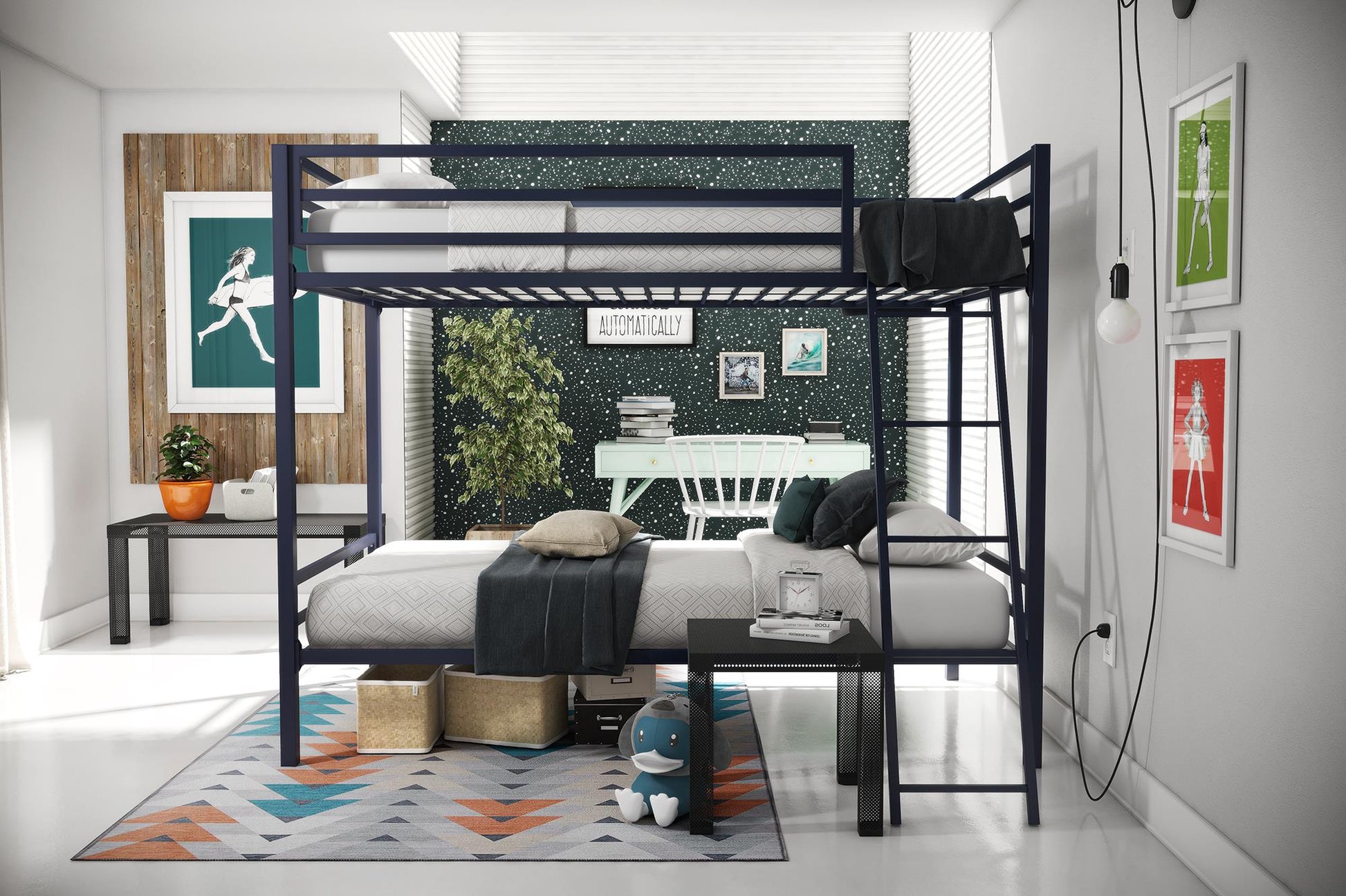 Maxwell Twin-Over-Twin Metal Bunk Bed - Navy - Twin-Over-Twin