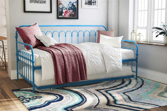 Bright Pop Metal Daybed with Trundle - Teal - Twin