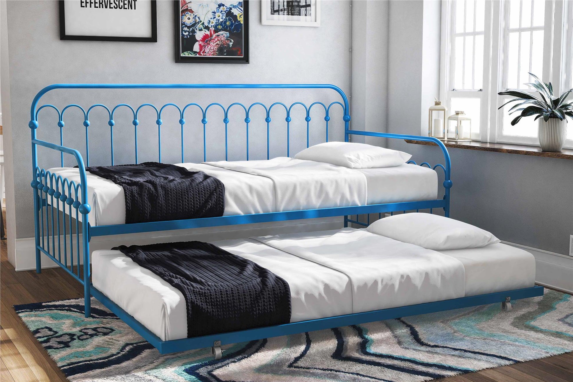 Bright Pop Metal Daybed with Trundle - Teal - Twin