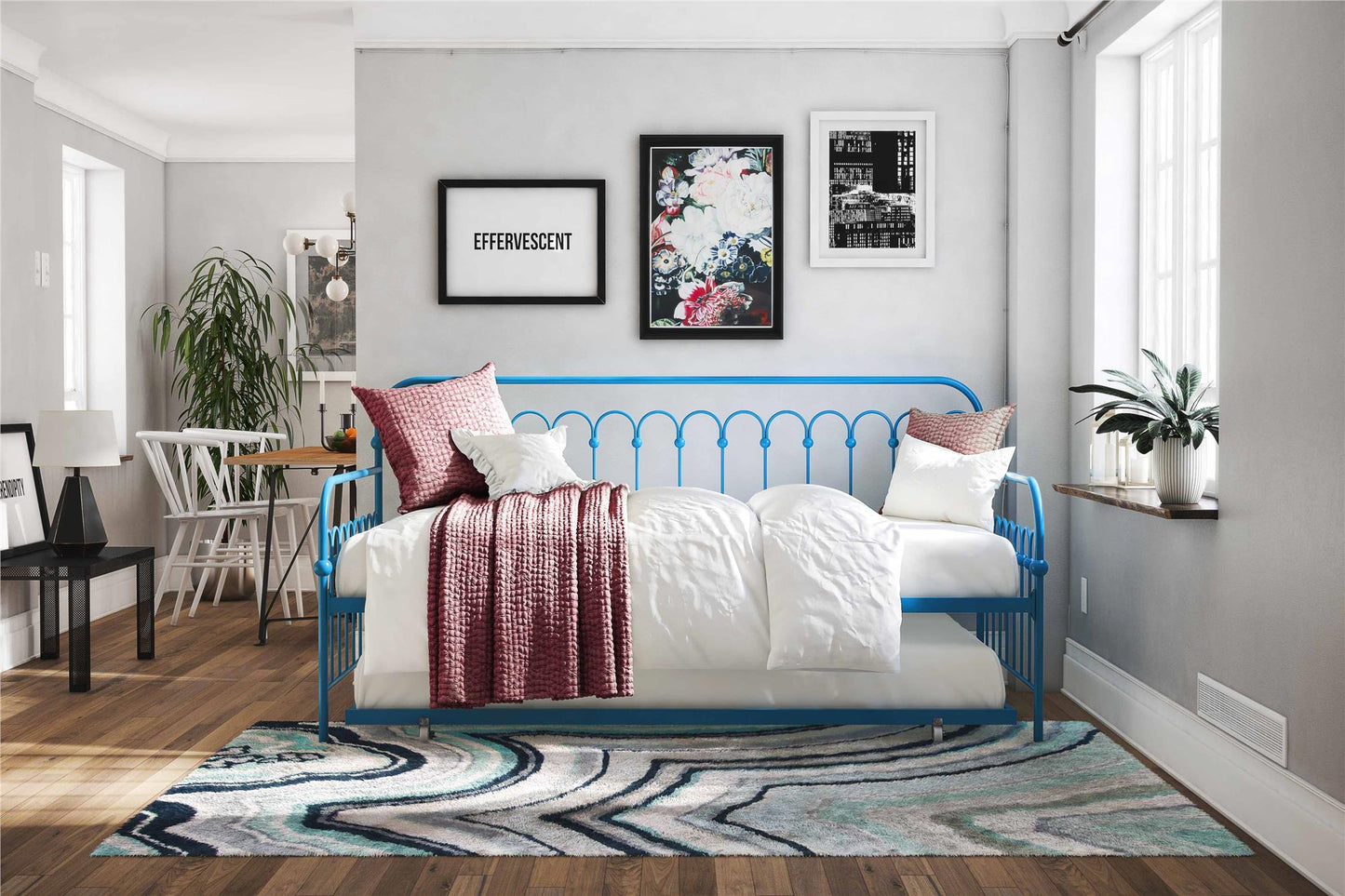 Bright Pop Metal Daybed with Trundle - Teal - Twin
