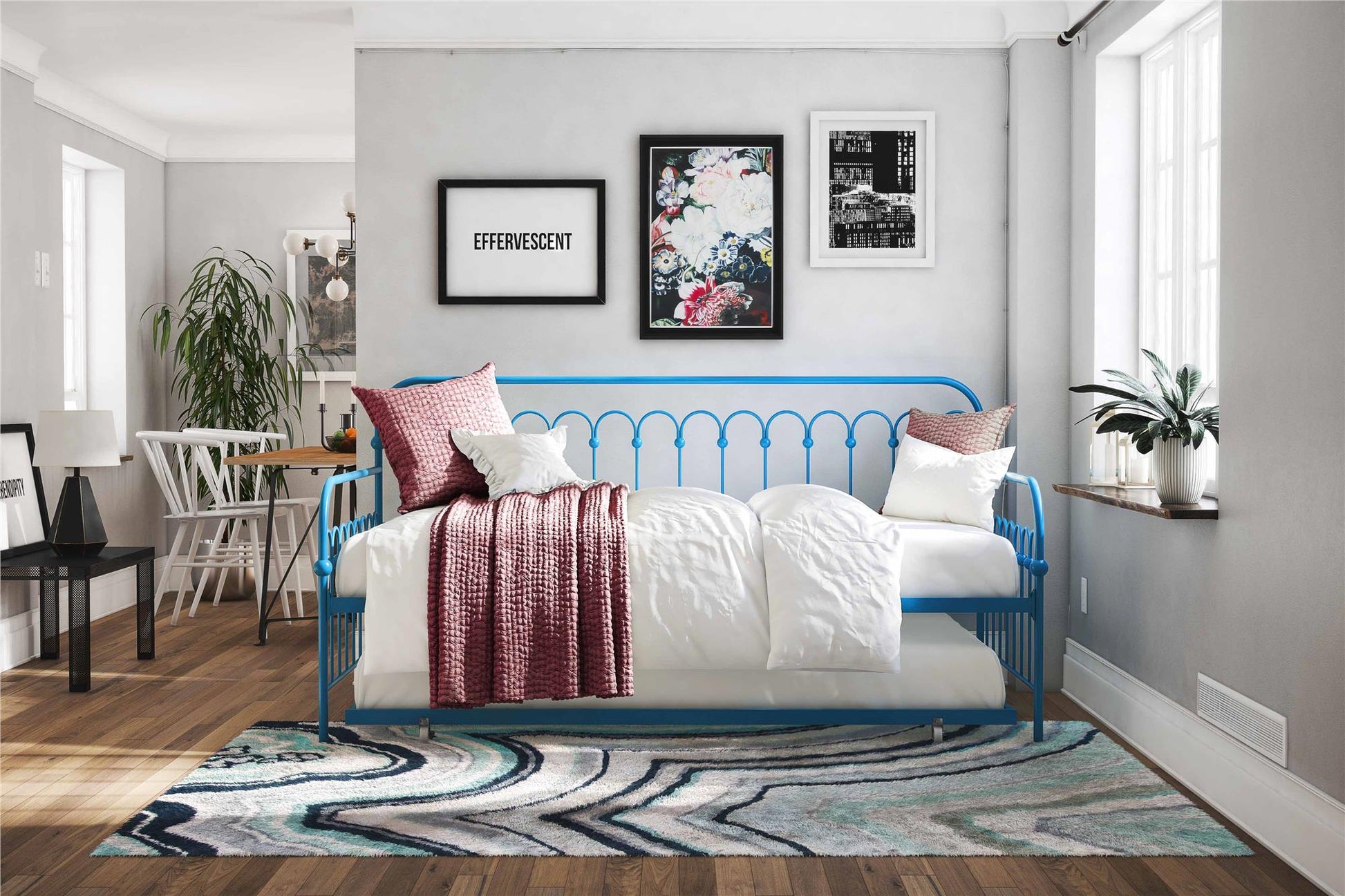 Bright Pop Metal Daybed with Trundle - Teal - Twin