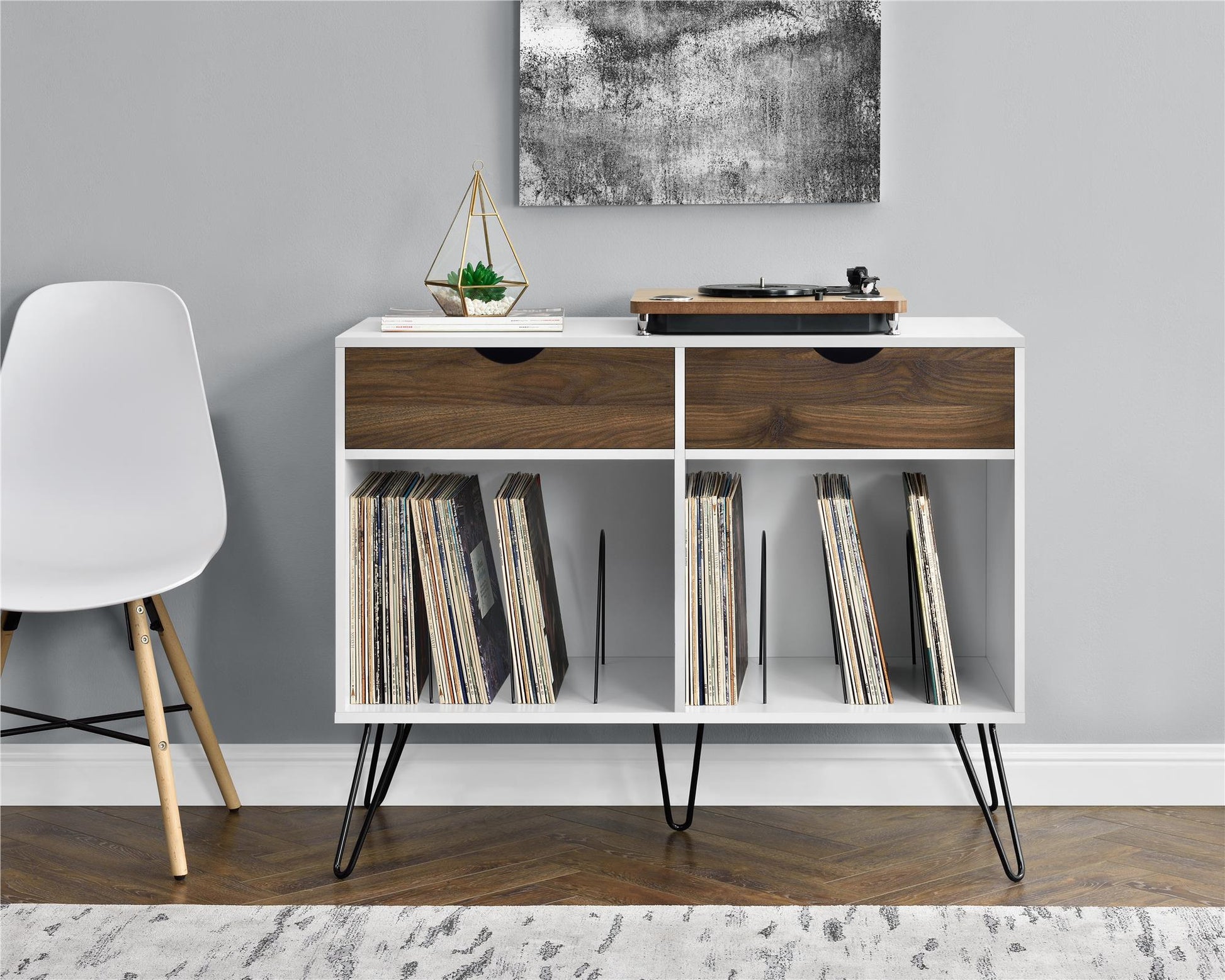 Concord Turntable Stand with Drawers - White