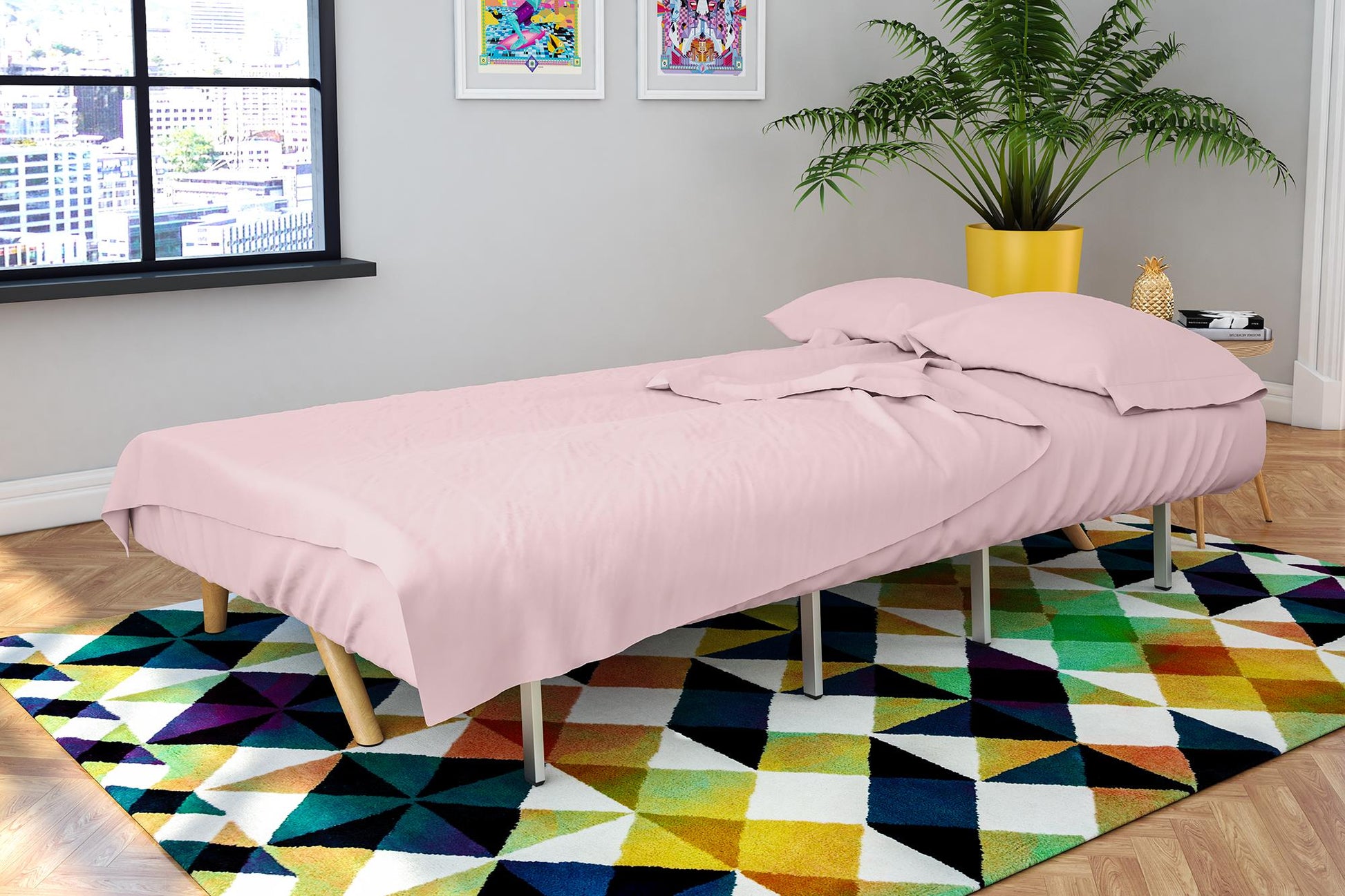 Futon Twin Sleeper Sofa Microfiber Wrinkle Resistant Sheet Set - Pink